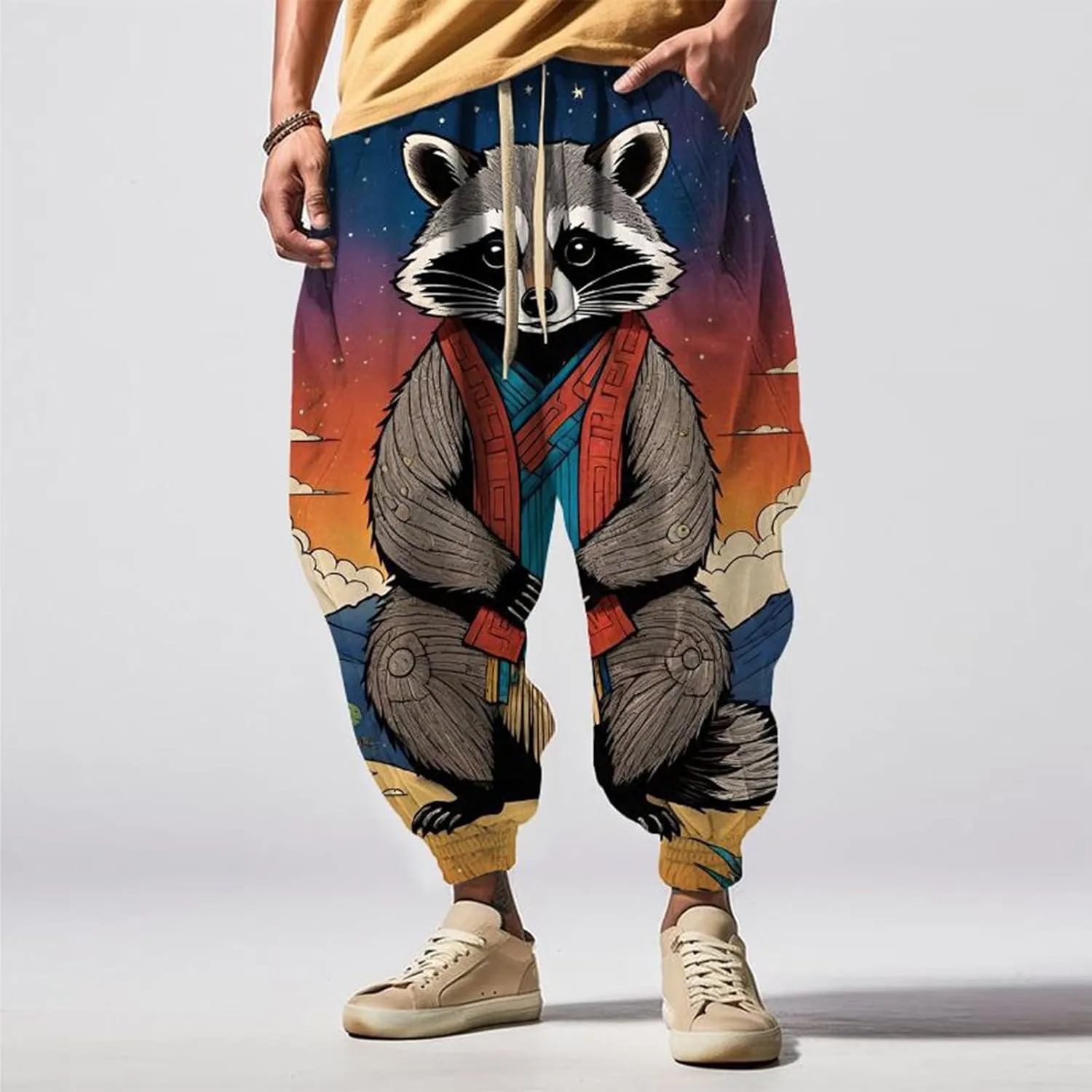Baggy Elastic Waist Novelty Pant Feel Casual Sweatpants Mens Drawstring Aladdil Hippie Harem Pants Genie Pants Baggy
