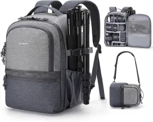 BAGSMART Camera Backpack, DSLR SLR Small Camera Bags for Photographers Compatible for Sony Canon Nikon, Shoulder Strap 2-in-1 Travel Backpack Fits 12.9" iPad, Gray