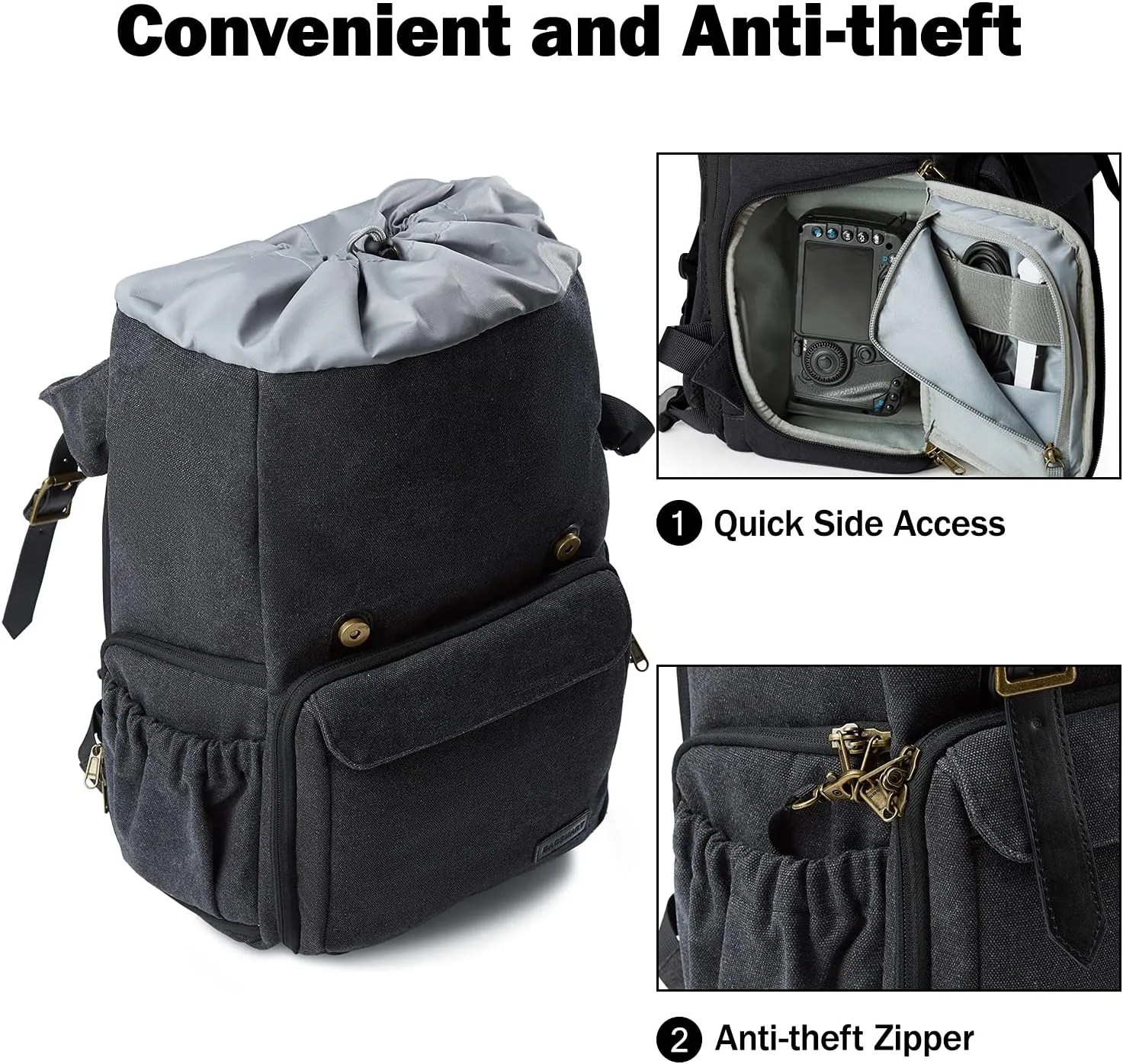 BAGSMART Camera Backpack, Large DSLR/SLR Waterproof Photography Bag Fit up to 15" Laptop with Tripod Holder, Waist Belt and Rain Cover, Black