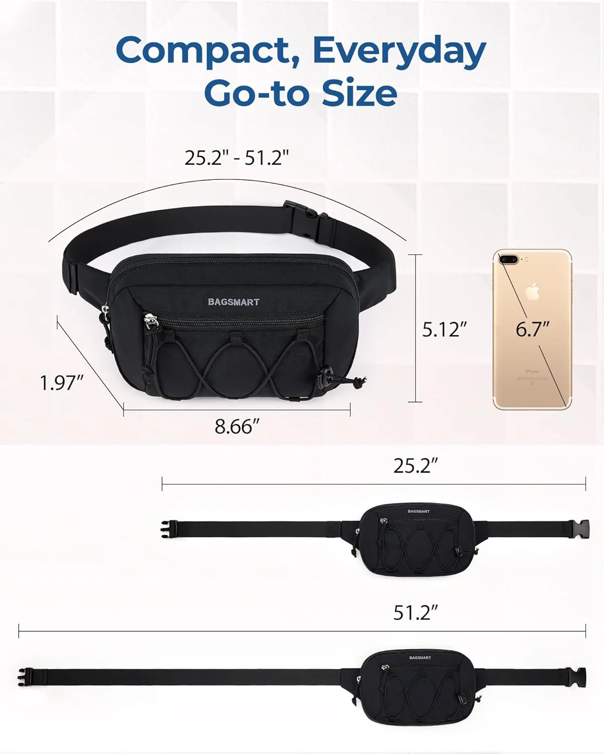 BAGSMART Fanny Packs for Women Small Belt Bag with Adjustable Strap Waist Pack for Running Workout Traveling Hiking, Black
