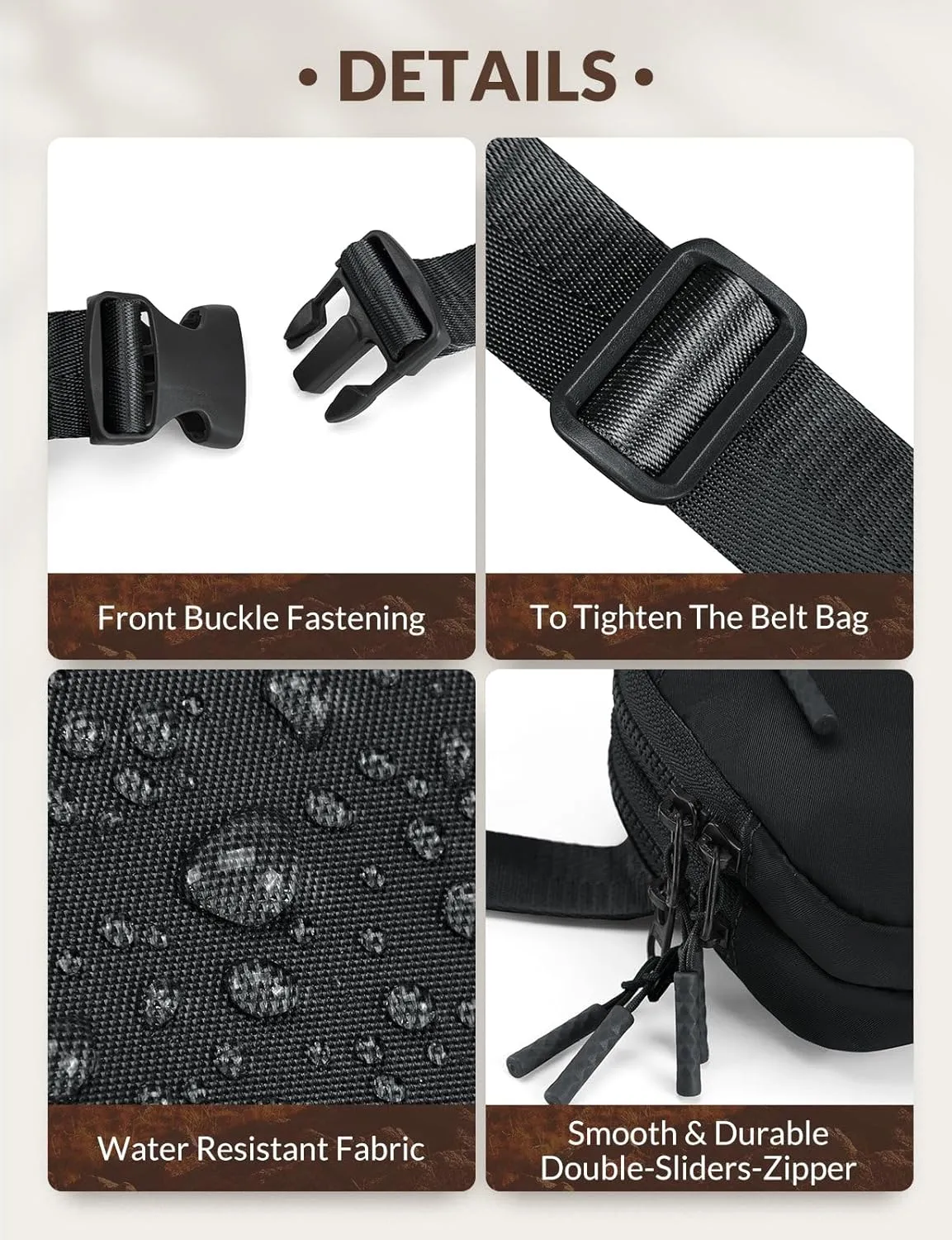 BALEAF Belt Bag Women Fanny Packs Crossbody Fashion Waist Pack Water Resistant Adjustable Strap 2L Black