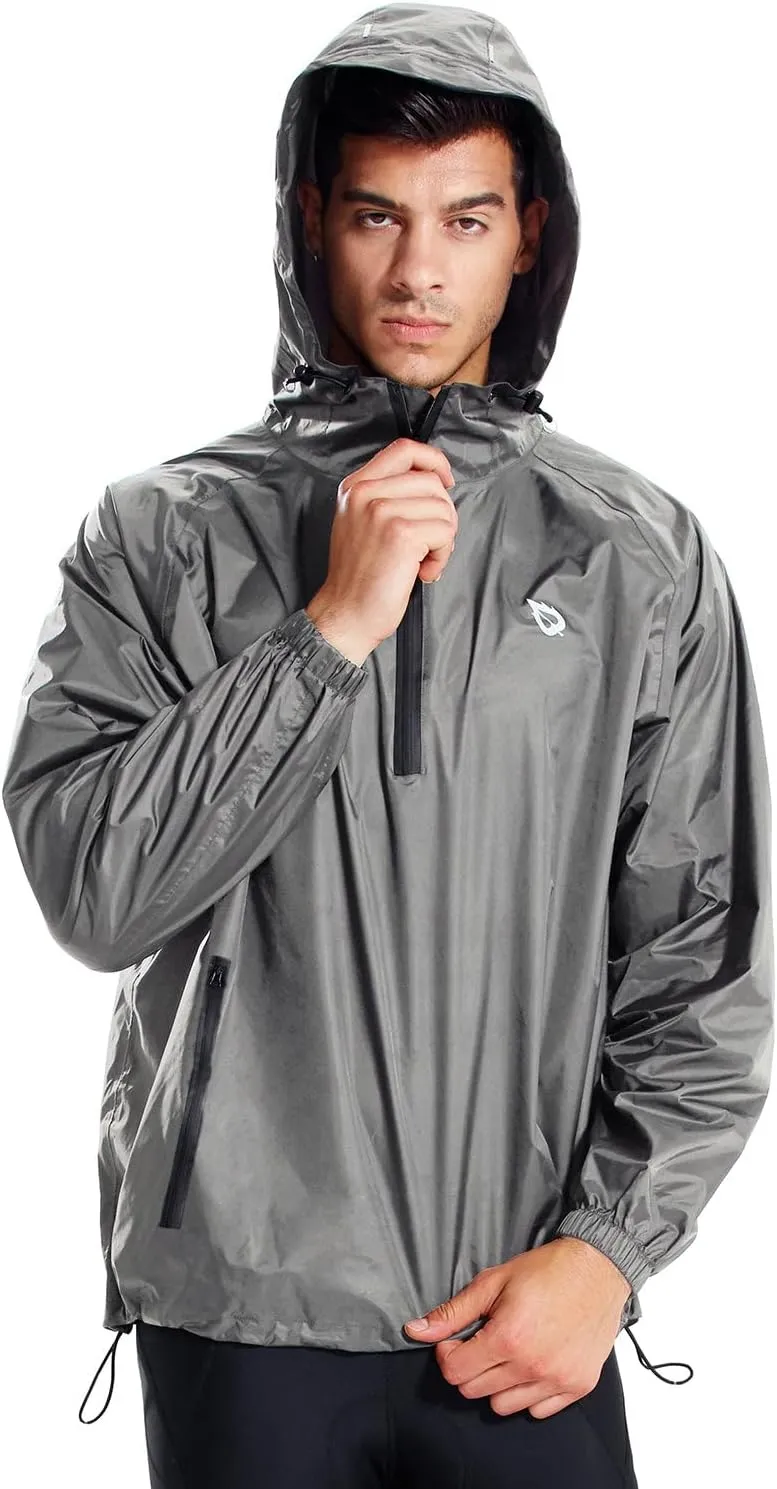 baleaf Men's Light Running Hiking Rain Jacket Waterproof with Hood Windbreaker Pullover Coats Hoodie Packable