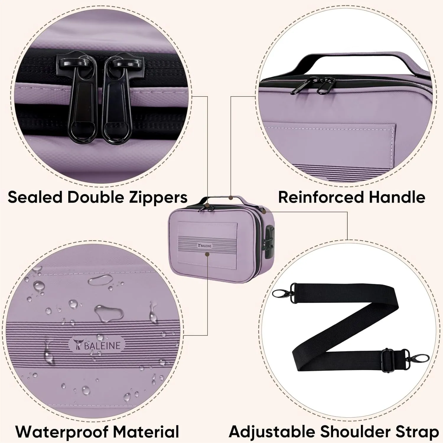 BALEINE Large Storage Bag with Combination Lock, Water-resistant Travel Organization Case (Lilac)