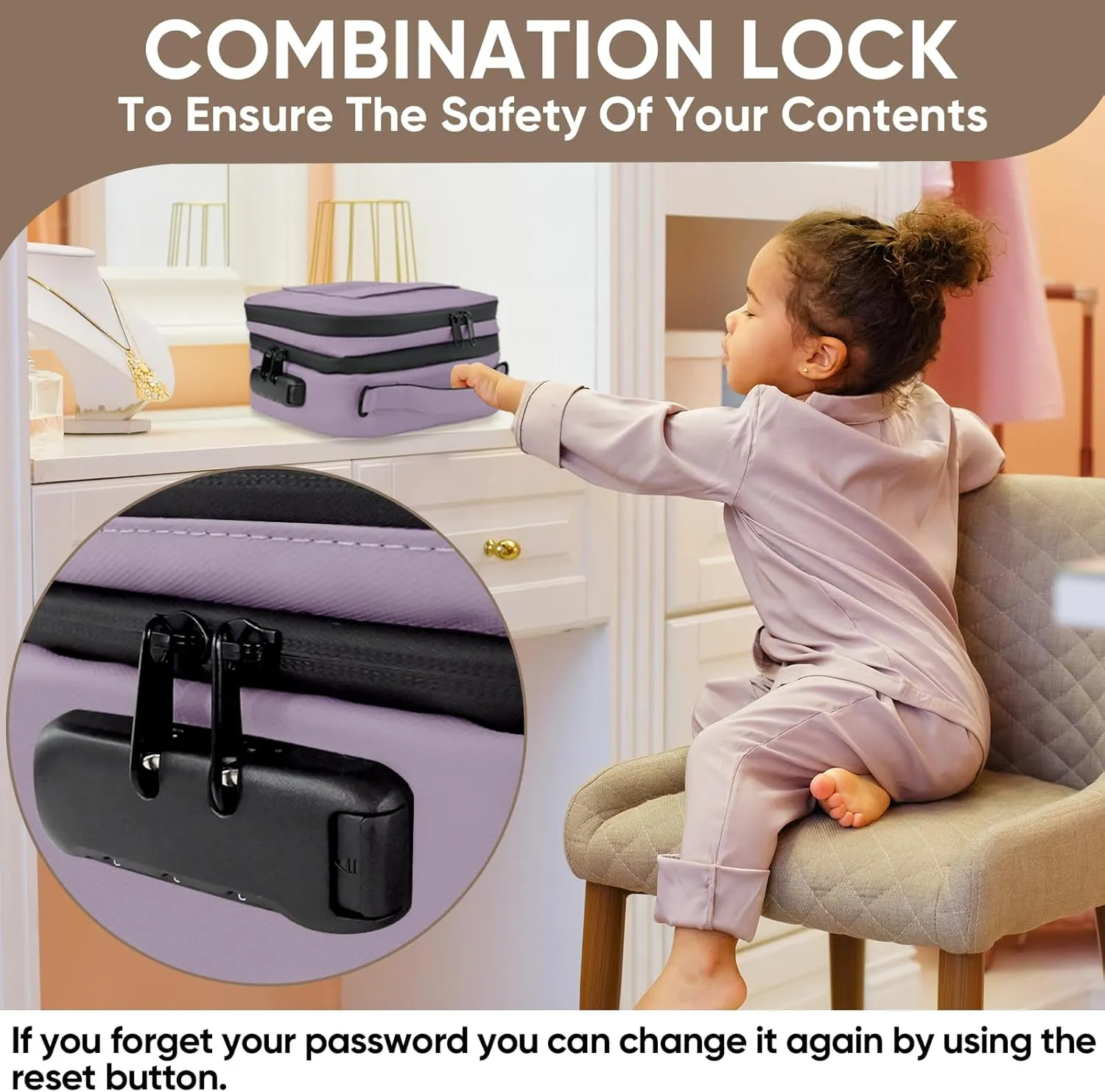 BALEINE Large Storage Bag with Combination Lock, Water-resistant Travel Organization Case (Lilac)