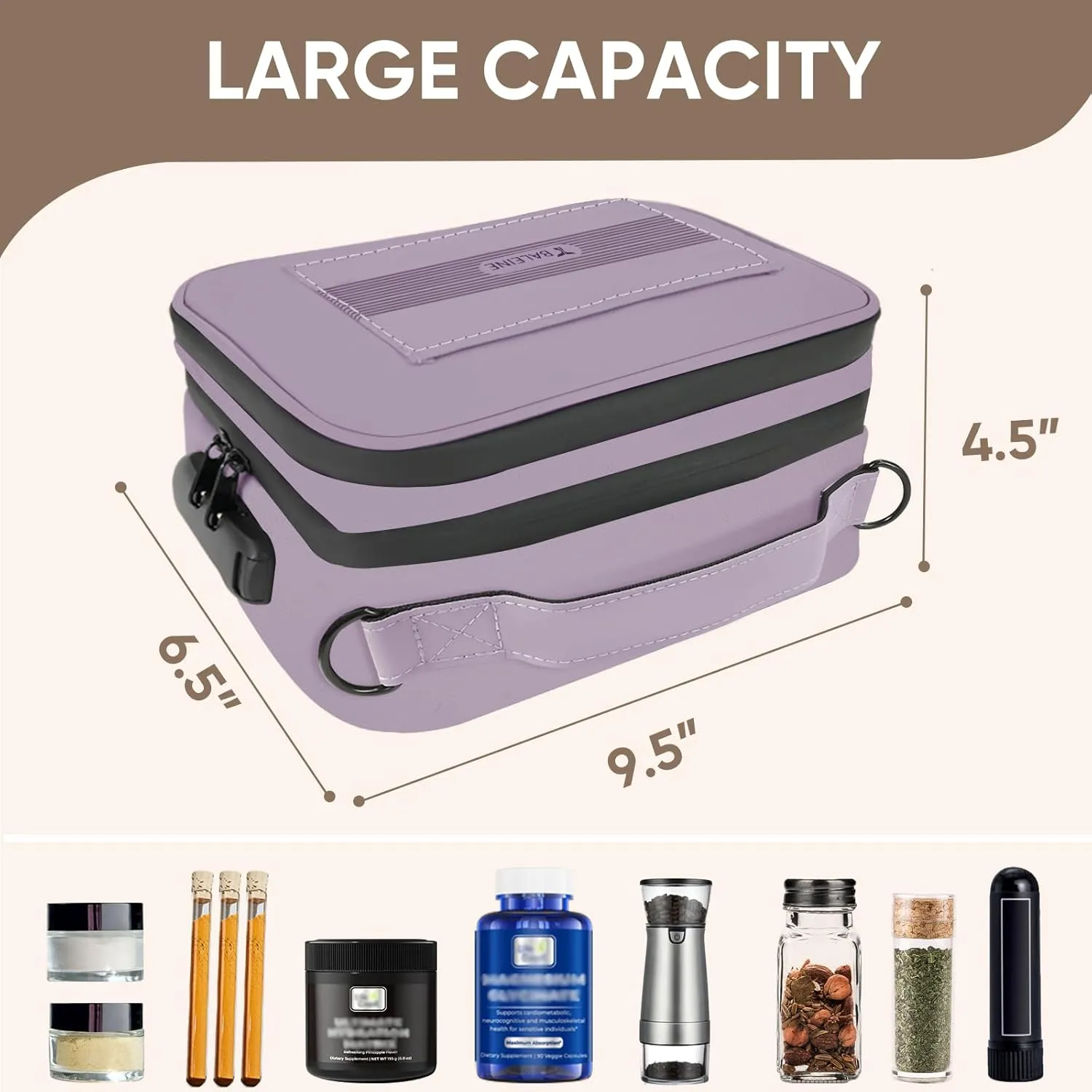 BALEINE Large Storage Bag with Combination Lock, Water-resistant Travel Organization Case (Lilac)