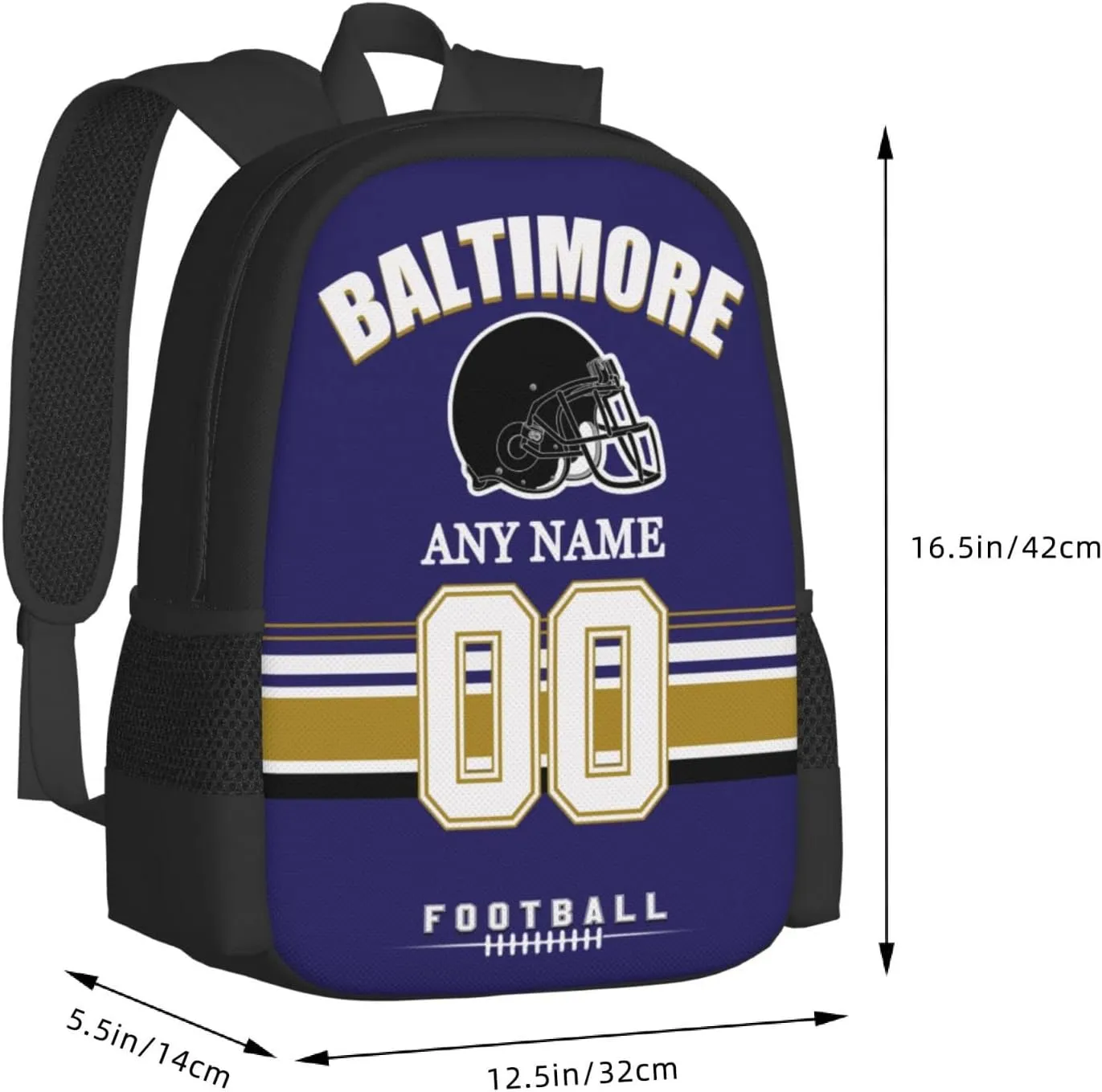 Baltimore Backpack Custom Football Sport Backpacks, Customized Personalized Name And Number Backpack Travel Bag Gifts For Fans Men Women 17in