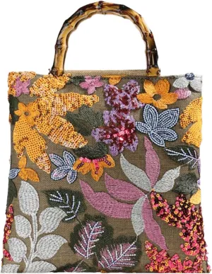 Bamboo handbag, high-end texture, colorful sequins, retro style, women's hand-held embroidered banquet bag