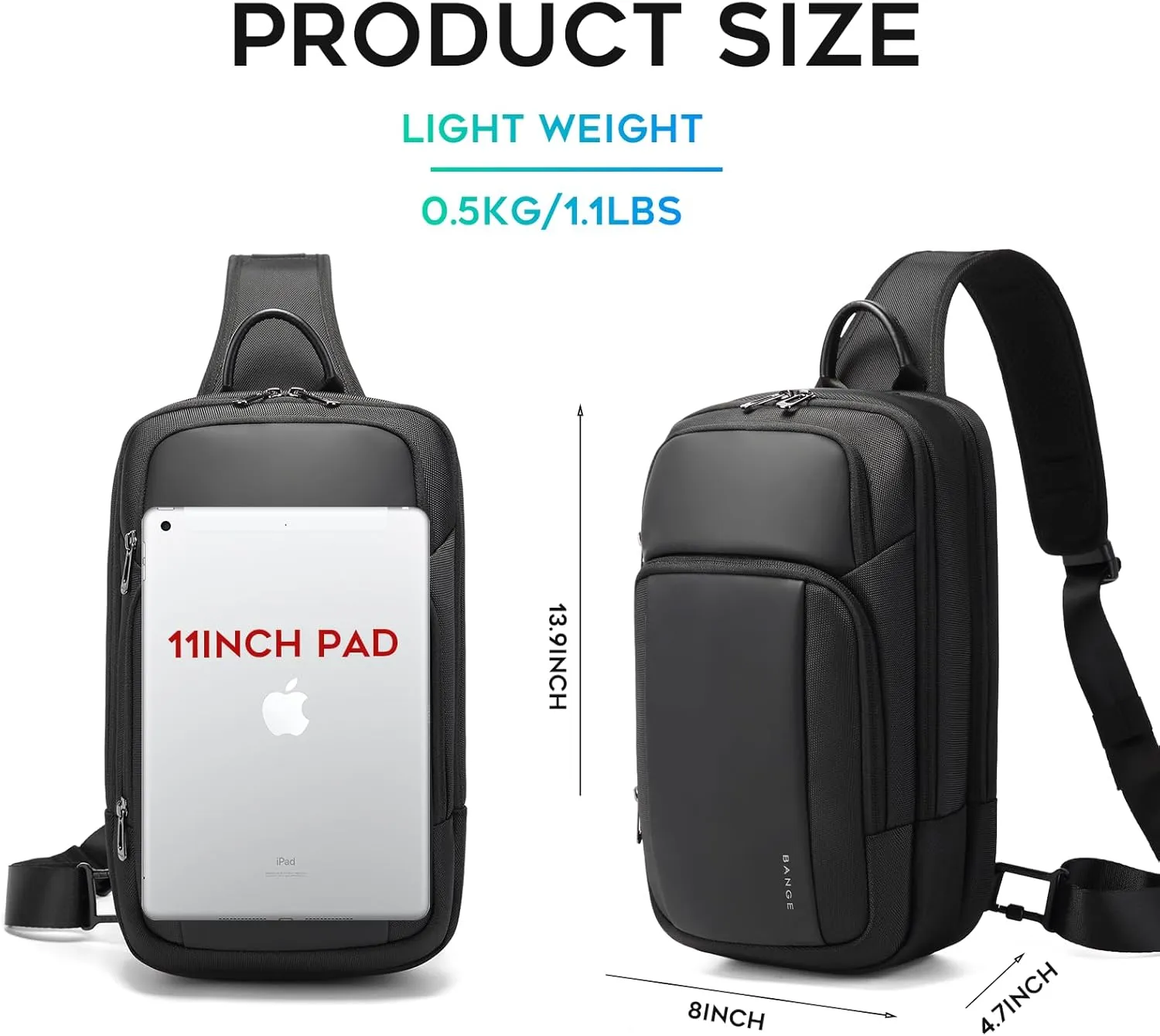 BANGE Sling Bag, Waterproof Shoulder bags with Pad Compartment, Crossbody Backpack for Men