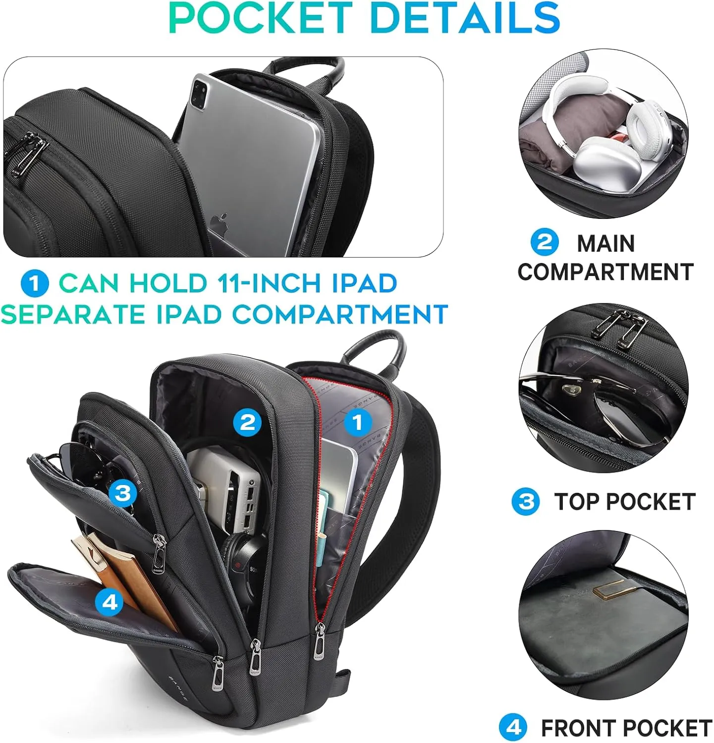 BANGE Sling Bag, Waterproof Shoulder bags with Pad Compartment, Crossbody Backpack for Men