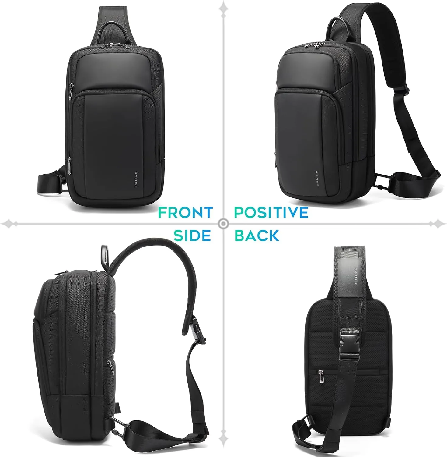 BANGE Sling Bag, Waterproof Shoulder bags with Pad Compartment, Crossbody Backpack for Men