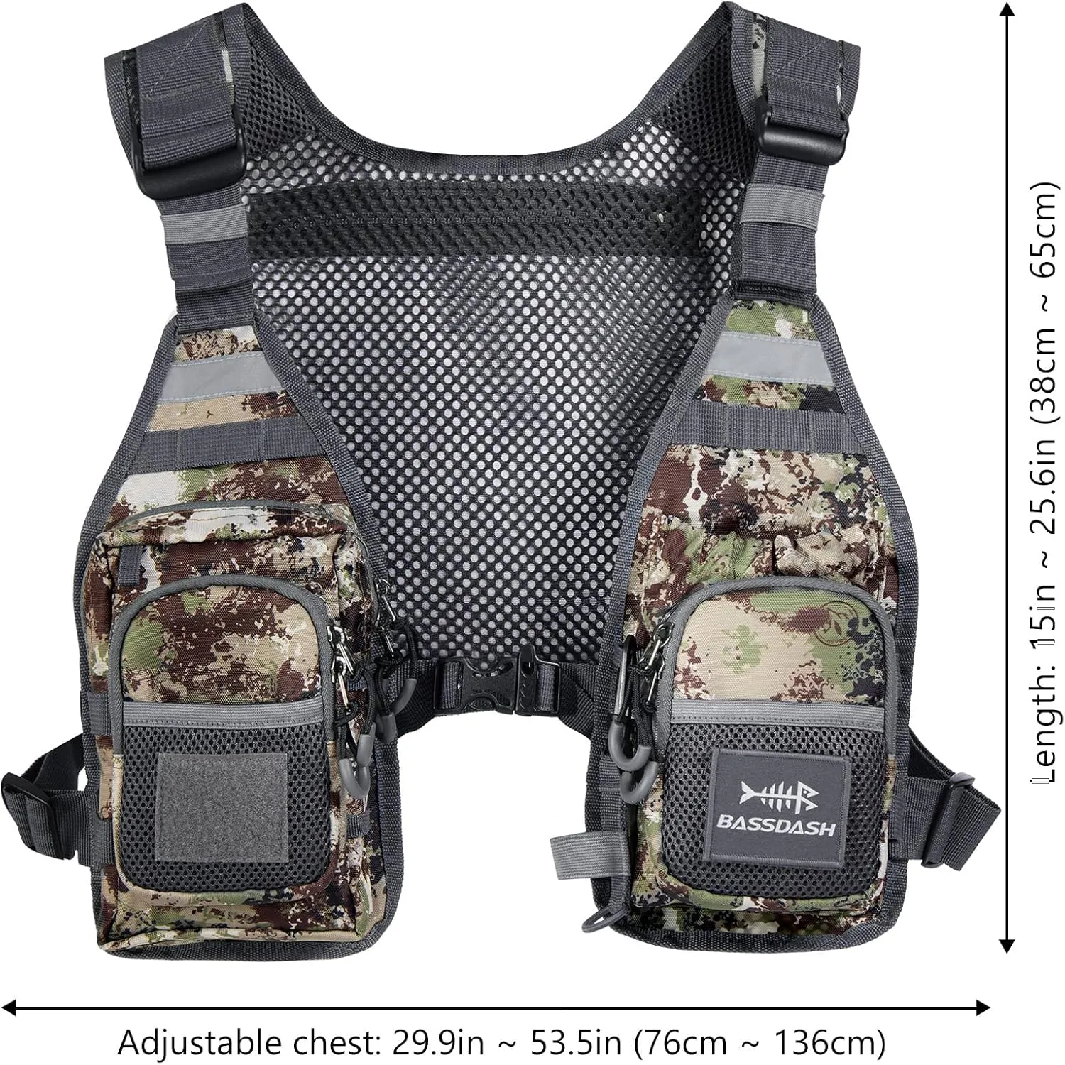 BASSDASH FV08 Ultra Lightweight Fly Fishing Vest for Men and Women Portable Chest Pack One Size Fits Most
