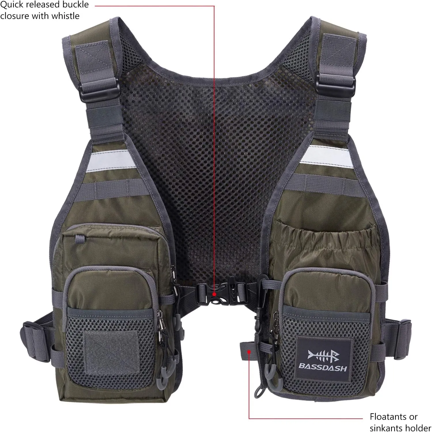 BASSDASH FV08 Ultra Lightweight Fly Fishing Vest for Men and Women Portable Chest Pack One Size Fits Most