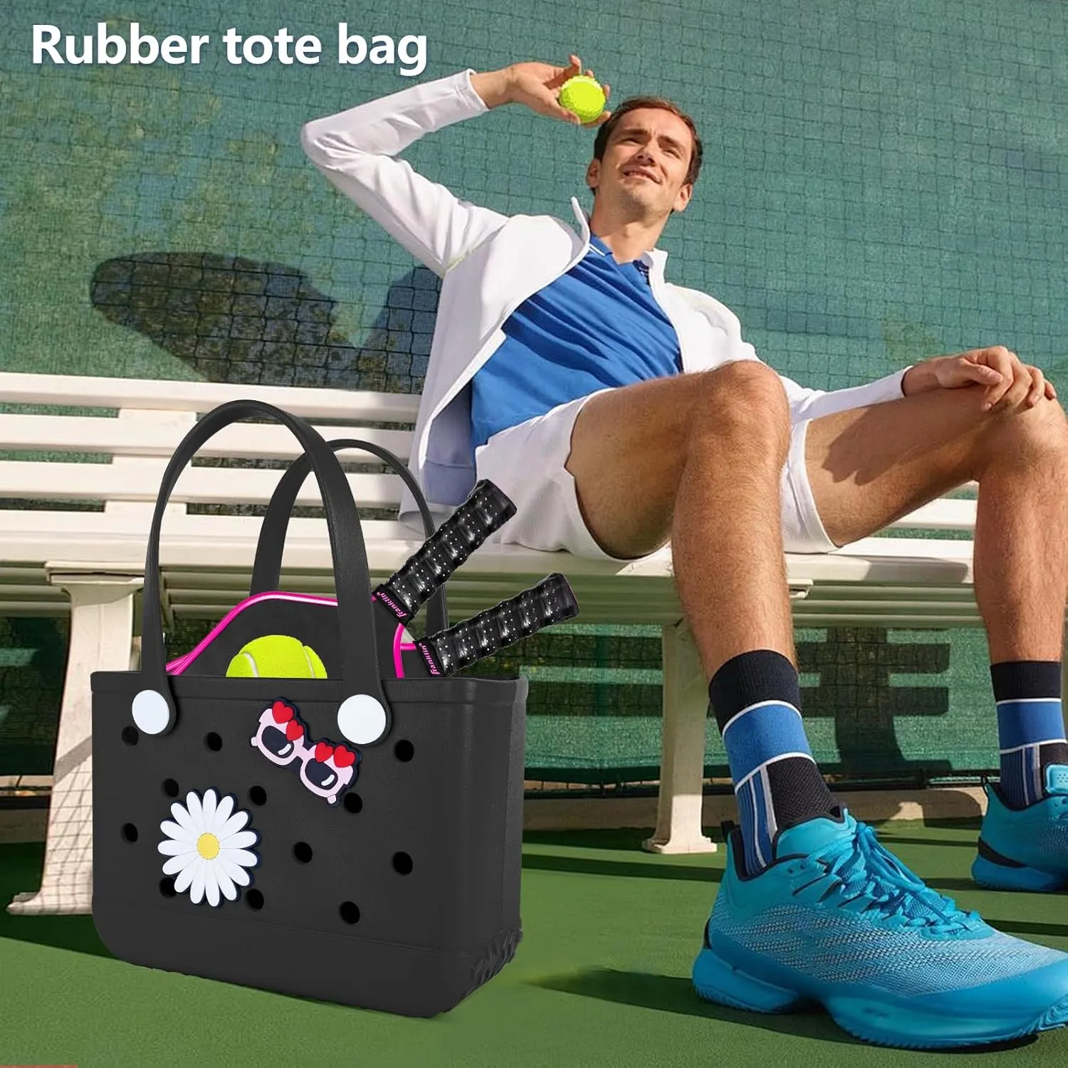Beach Bag Rubber Tote Bag - Extra Large Handbag with Charms Waterproof Lightweight Travel Purses for Pool Boat