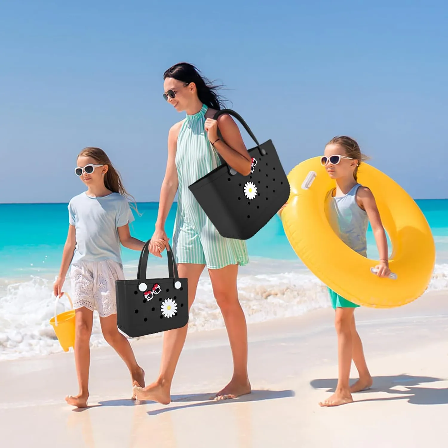 Beach Bag Rubber Tote Bag - Extra Large Handbag with Charms Waterproof Lightweight Travel Purses for Pool Boat