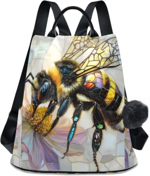 Bee Collecting Nectar Backpack for Women Anti Theft Large Fashion Travel Shoulder Bag Purse Rucksack Lightweight