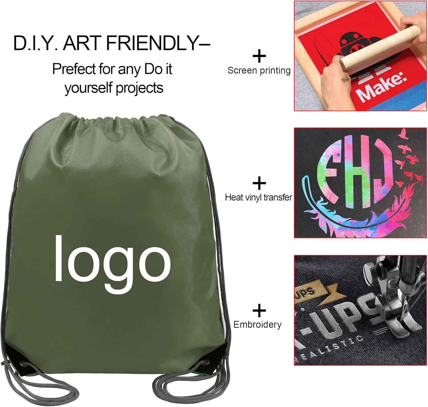 BeeGreen Drawstring Backpack Bags 20,30,50 Packs Reflective String Bags for Gym Sport Trip Cinch Sack DIY for Women Men