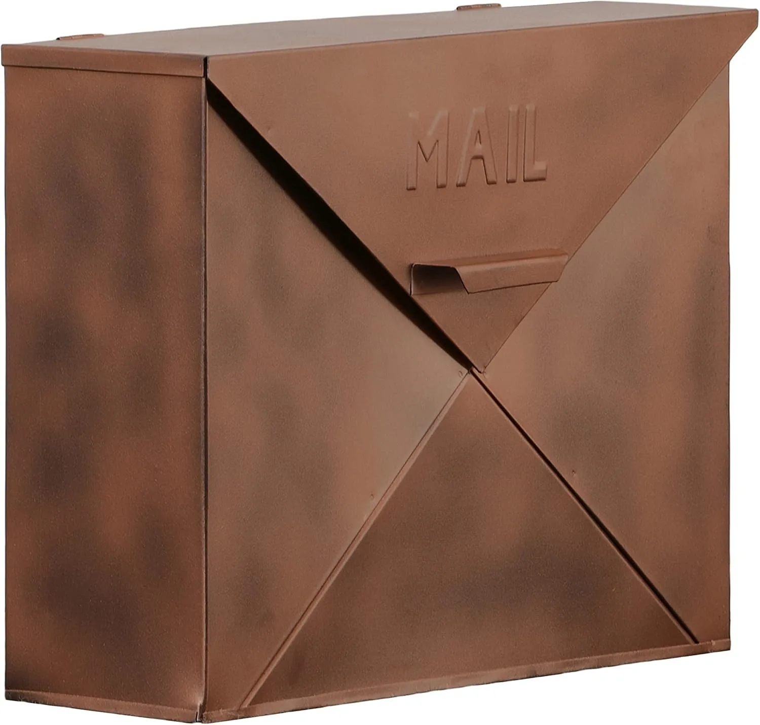 Benjara BM15926 Spacious Envelope Shaped Wall Mount Iron Mail Box, Copper Finish