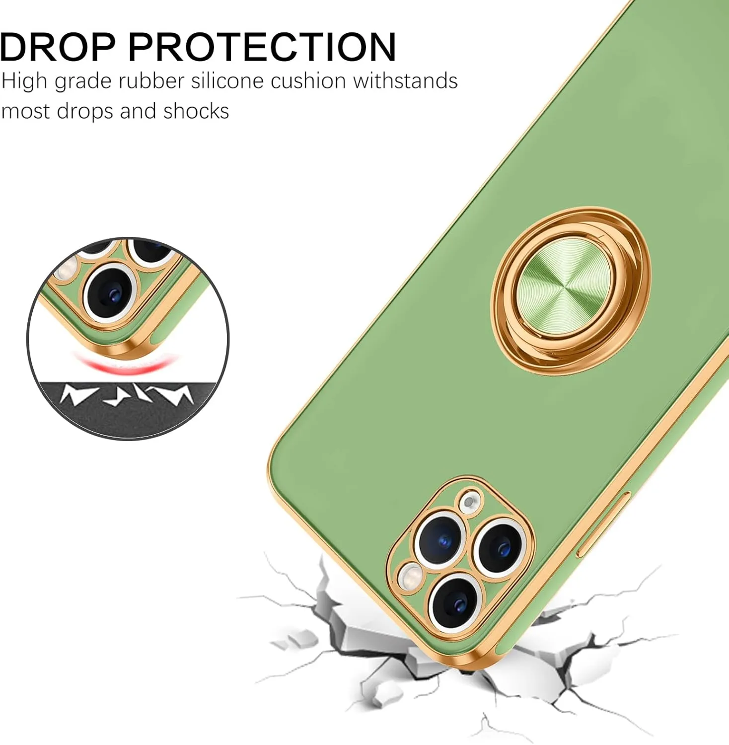 BENTOBEN for iPhone 11 Pro Max Case, Phone Case iPhone 11 ProMax, Slim Fit Kickstand Ring Holder Shockproof Protection Soft TPU Bumper Protective Girl Women Boy iPhone 11 ProMax Cover, New Green/Gold