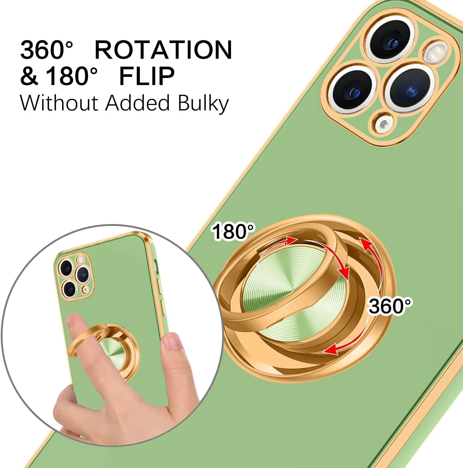 BENTOBEN for iPhone 11 Pro Max Case, Phone Case iPhone 11 ProMax, Slim Fit Kickstand Ring Holder Shockproof Protection Soft TPU Bumper Protective Girl Women Boy iPhone 11 ProMax Cover, New Green/Gold