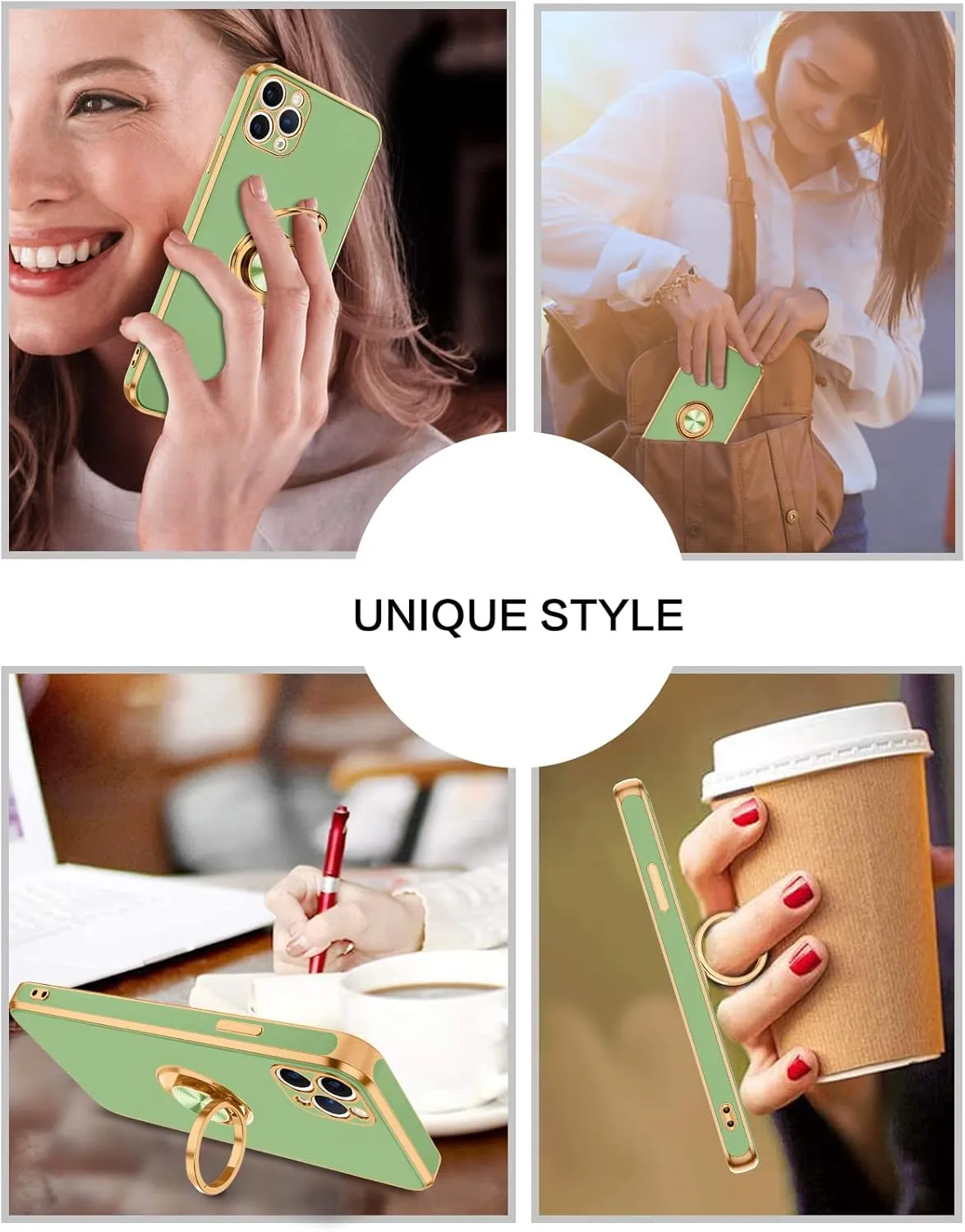 BENTOBEN for iPhone 11 Pro Max Case, Phone Case iPhone 11 ProMax, Slim Fit Kickstand Ring Holder Shockproof Protection Soft TPU Bumper Protective Girl Women Boy iPhone 11 ProMax Cover, New Green/Gold