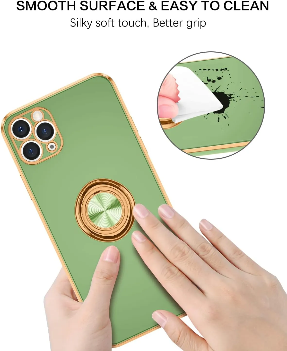 BENTOBEN for iPhone 11 Pro Max Case, Phone Case iPhone 11 ProMax, Slim Fit Kickstand Ring Holder Shockproof Protection Soft TPU Bumper Protective Girl Women Boy iPhone 11 ProMax Cover, New Green/Gold