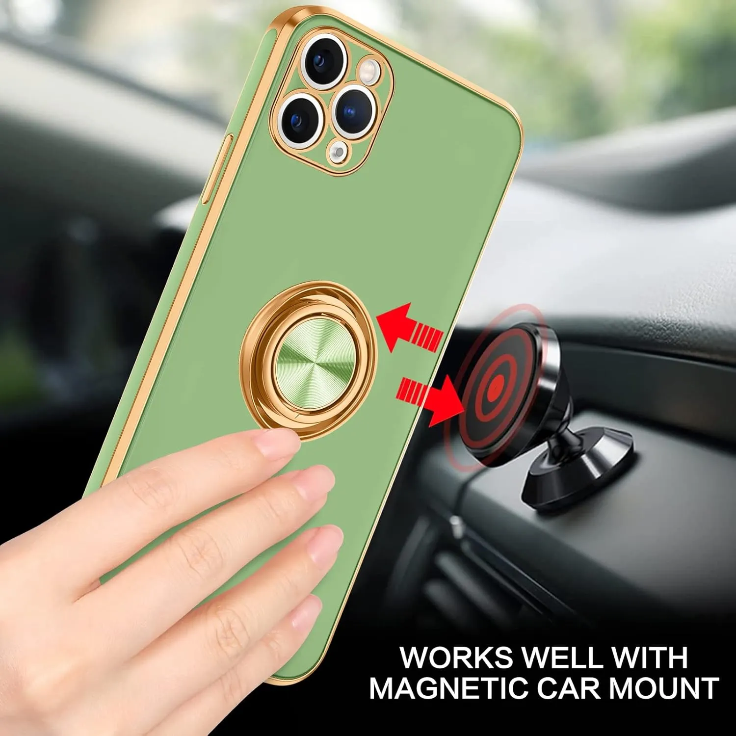 BENTOBEN for iPhone 11 Pro Max Case, Phone Case iPhone 11 ProMax, Slim Fit Kickstand Ring Holder Shockproof Protection Soft TPU Bumper Protective Girl Women Boy iPhone 11 ProMax Cover, New Green/Gold