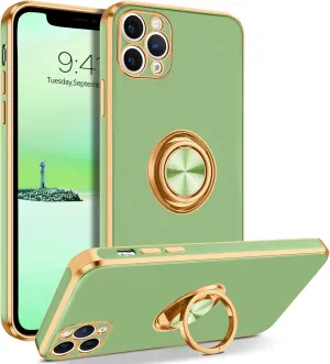 BENTOBEN for iPhone 11 Pro Max Case, Phone Case iPhone 11 ProMax, Slim Fit Kickstand Ring Holder Shockproof Protection Soft TPU Bumper Protective Girl Women Boy iPhone 11 ProMax Cover, New Green/Gold