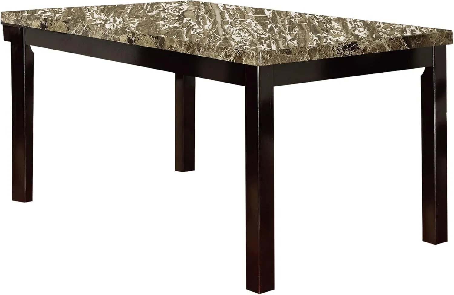 Benzara Slick Finish Faux Marble & Pine Wood Dining Table, Brown