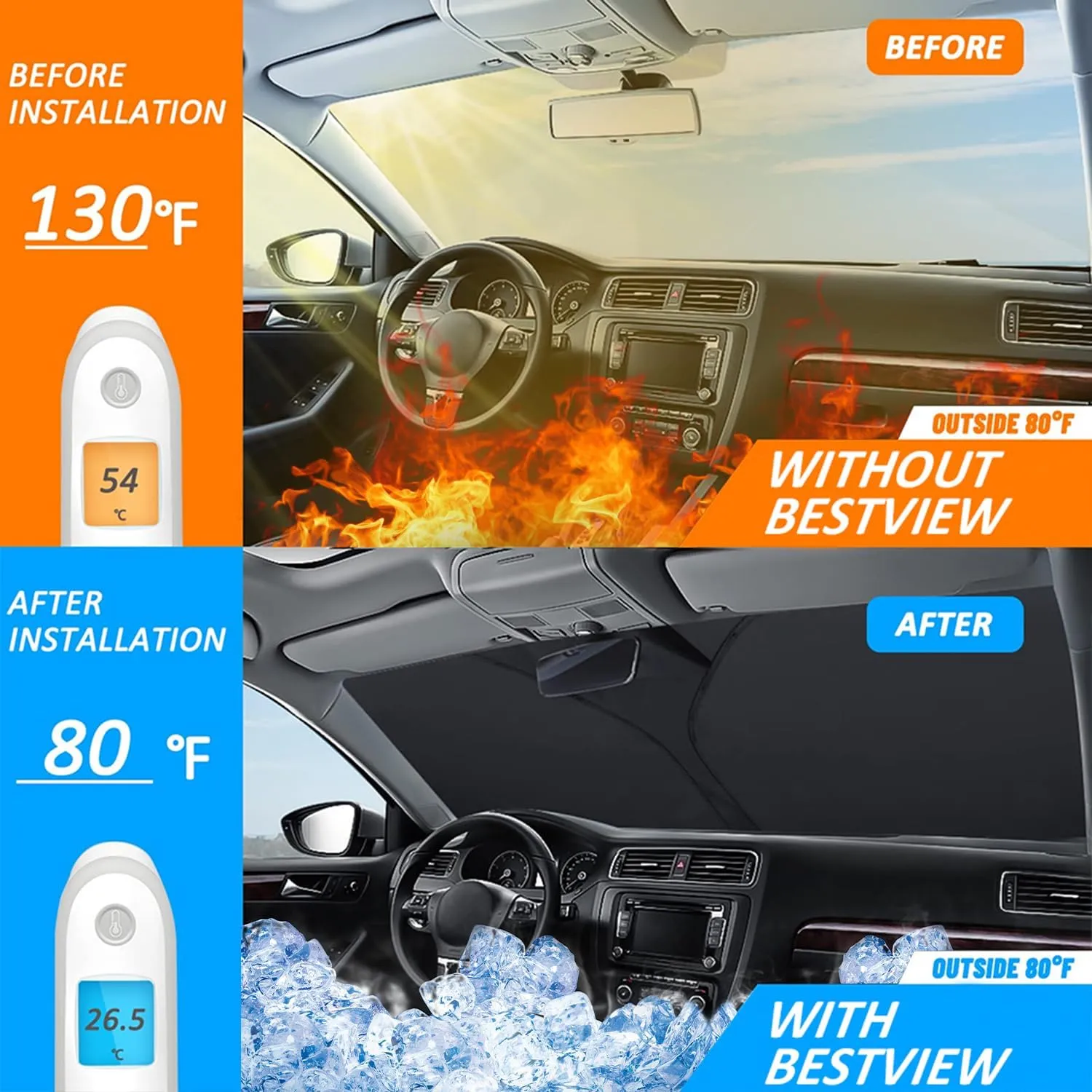 Bestview American Eagle Flag Windshield Sun Shade for 2015-2020 Ford F150,Custom Fit Foldable Front Window Sunshade Sun Visor Accessories Protector Block UV Rays Heat, Keep Your Car Cooler