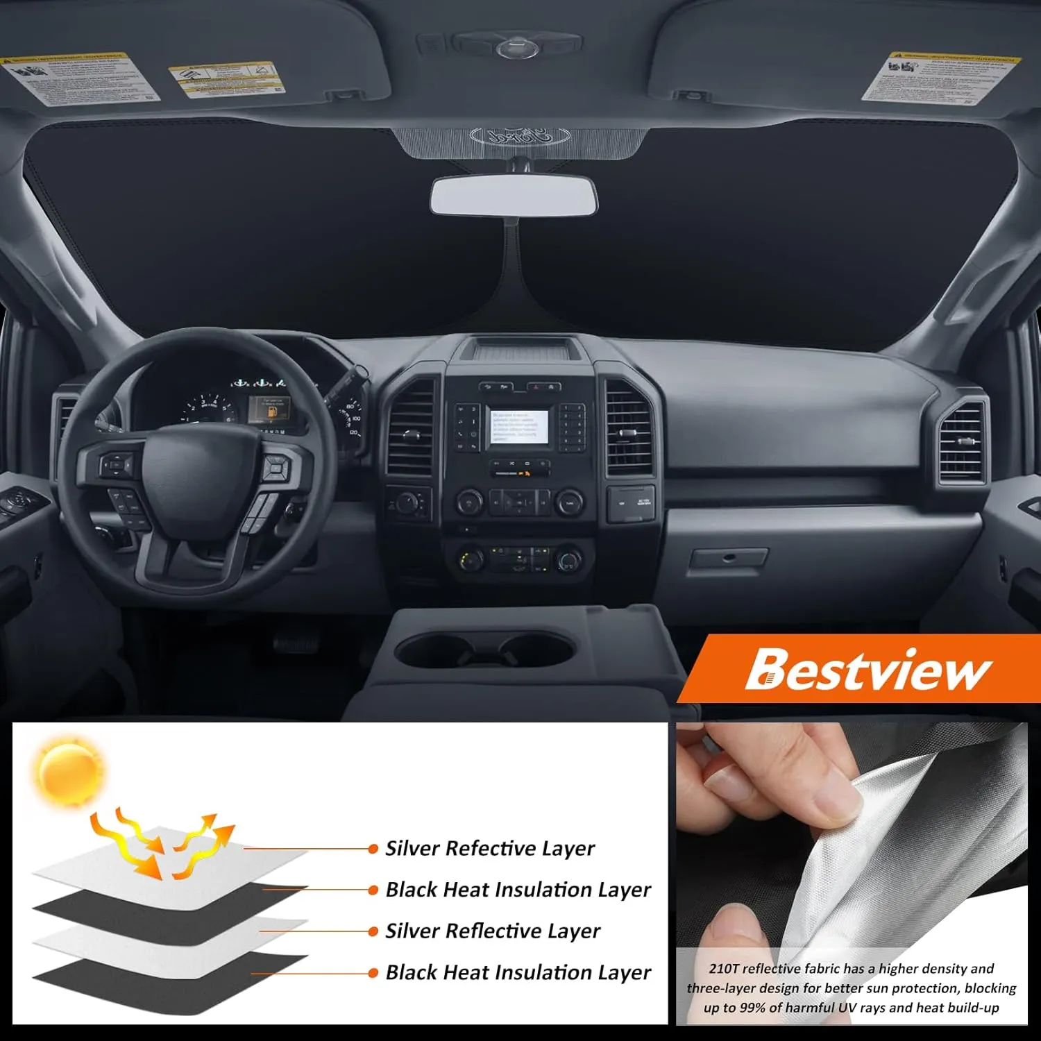 Bestview American Eagle Flag Windshield Sun Shade for 2015-2020 Ford F150,Custom Fit Foldable Front Window Sunshade Sun Visor Accessories Protector Block UV Rays Heat, Keep Your Car Cooler