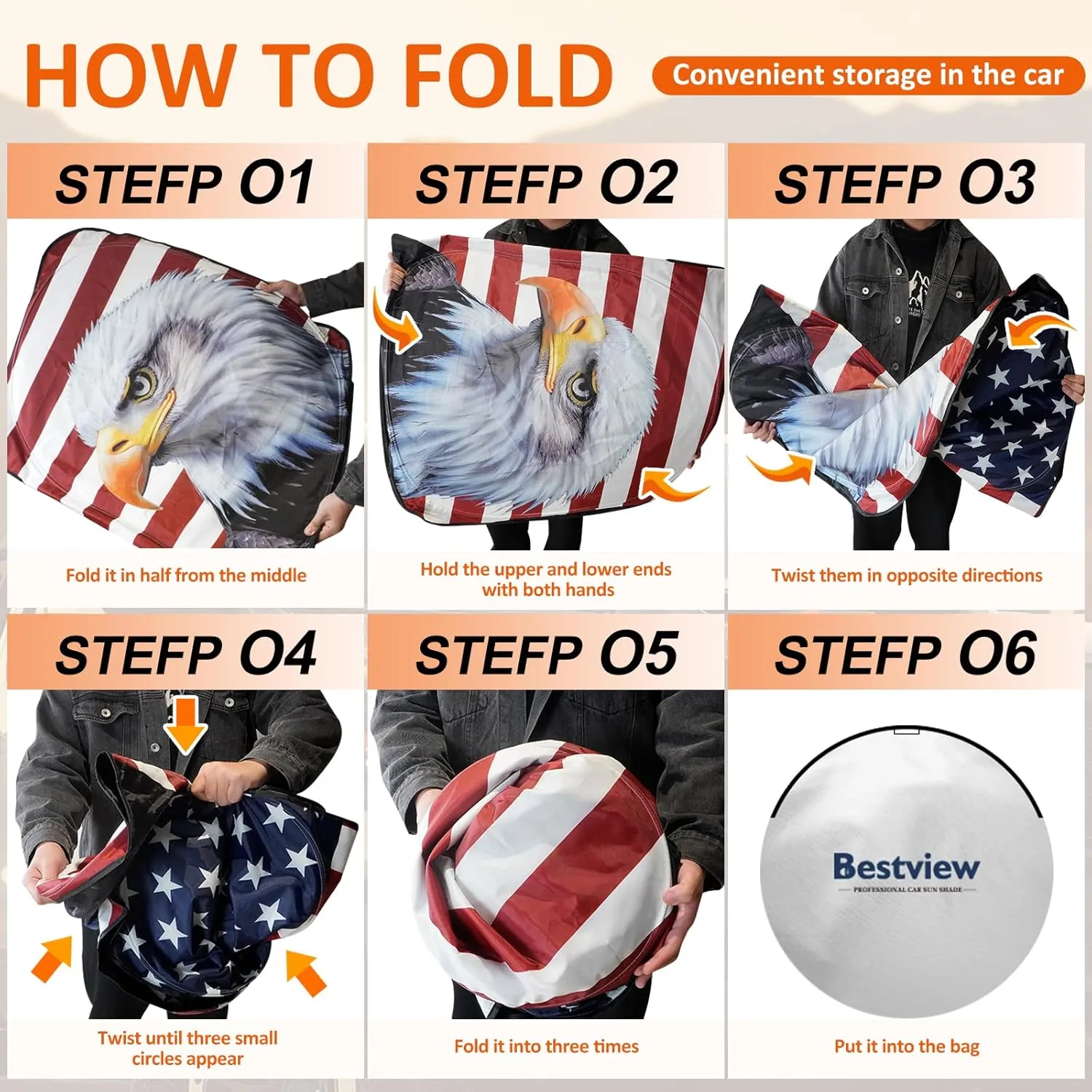 Bestview American Eagle Flag Windshield Sun Shade for 2015-2020 Ford F150,Custom Fit Foldable Front Window Sunshade Sun Visor Accessories Protector Block UV Rays Heat, Keep Your Car Cooler