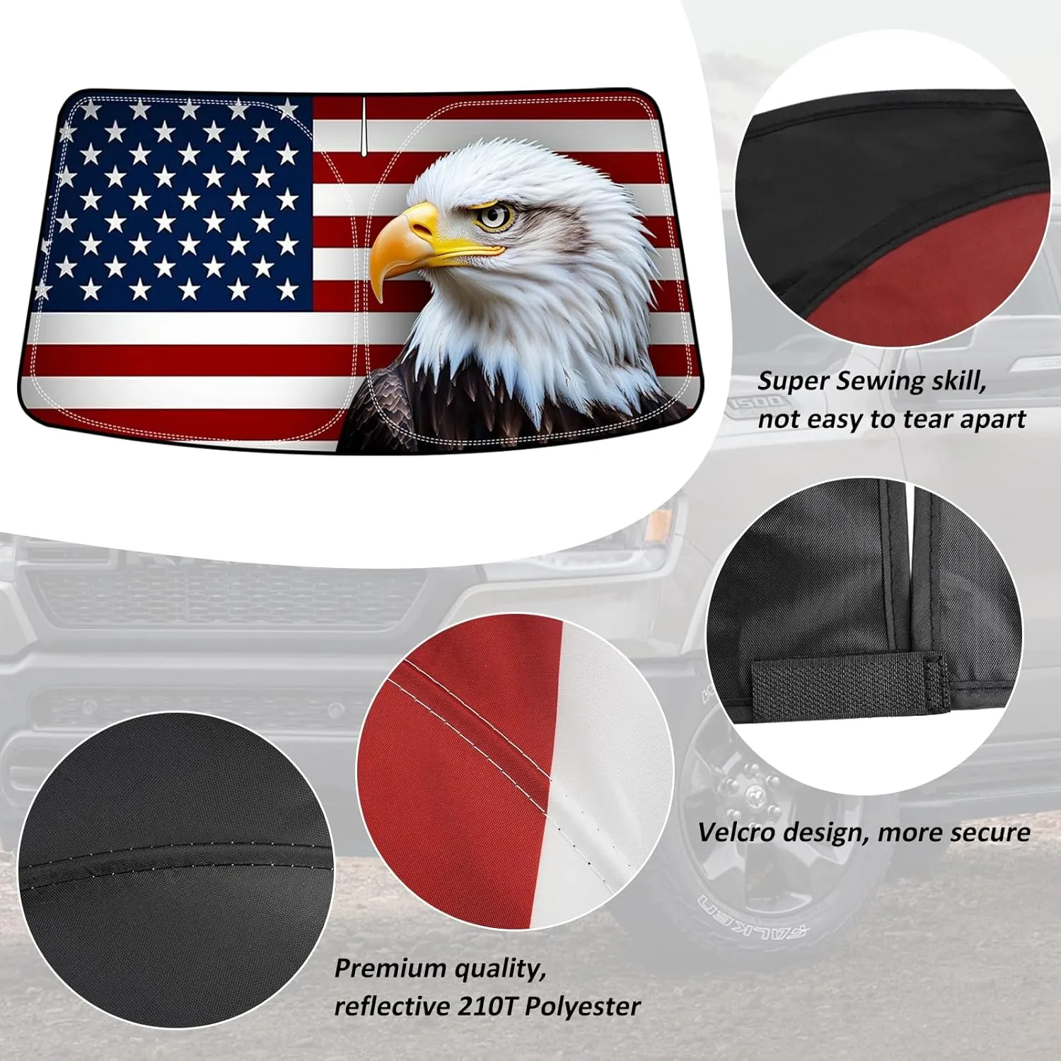 Bestview American Eagle Flag Windshield Sun Shade for 2015-2020 Ford F150,Custom Fit Foldable Front Window Sunshade Sun Visor Accessories Protector Block UV Rays Heat, Keep Your Car Cooler
