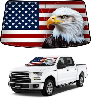 Bestview American Eagle Flag Windshield Sun Shade for 2015-2020 Ford F150,Custom Fit Foldable Front Window Sunshade Sun Visor Accessories Protector Block UV Rays Heat, Keep Your Car Cooler