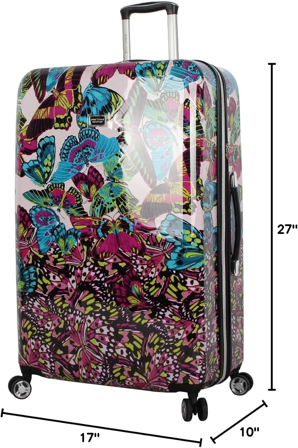 Betsey Johnson 26 Inch Checked Luggage Collection - Expandable Scratch Resistant (ABS   PC) Hardside Suitcase - Designer Lightweight Bag with 8-Rolling Spinner Wheels (Magenta Butterfly, 26IN)
