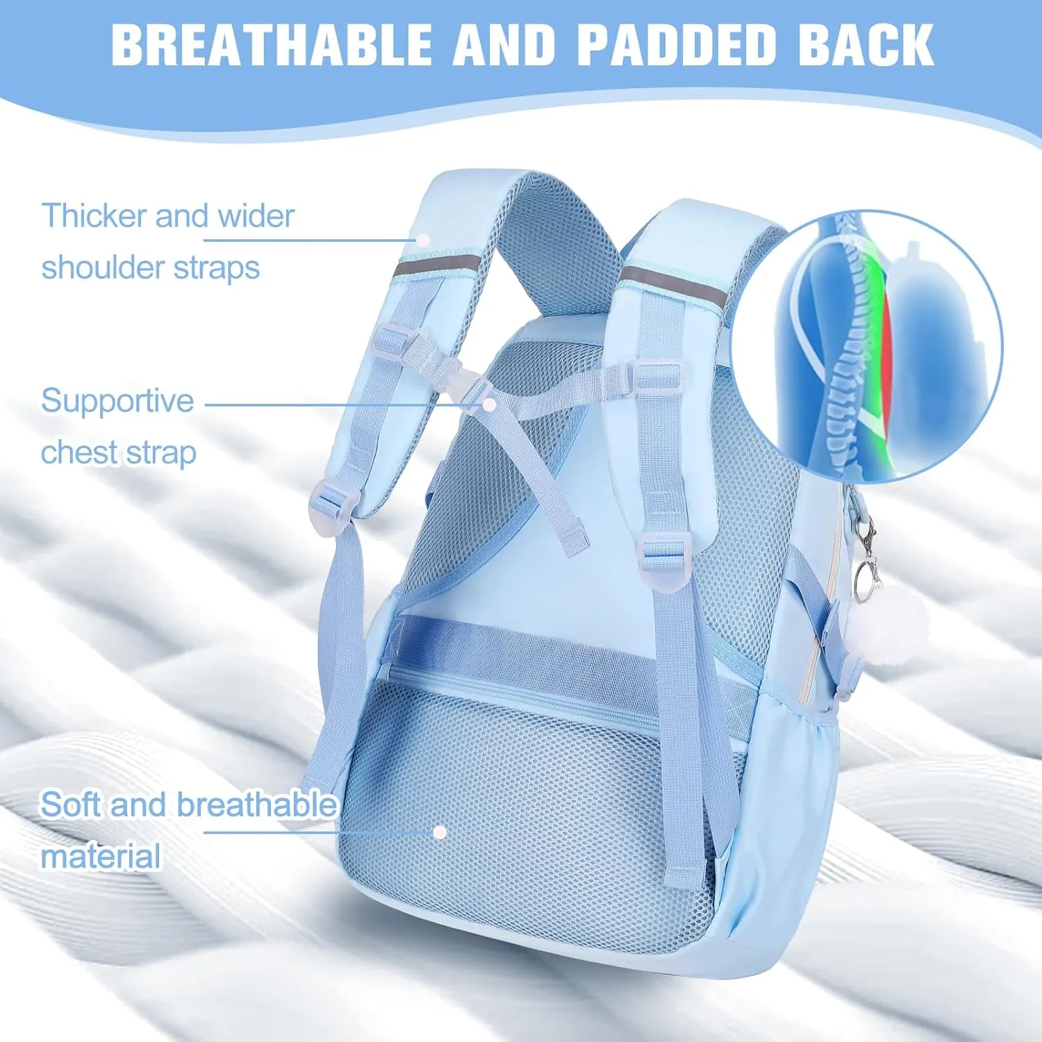 Bevalsa Backpack for Gilrs, School Bags for Kids with Lunch Bag & Pen Case, Bow Plaid Bookbag for Girls Children Teens for Elementary Middle High school College Student with USB Charging Port (Blue)