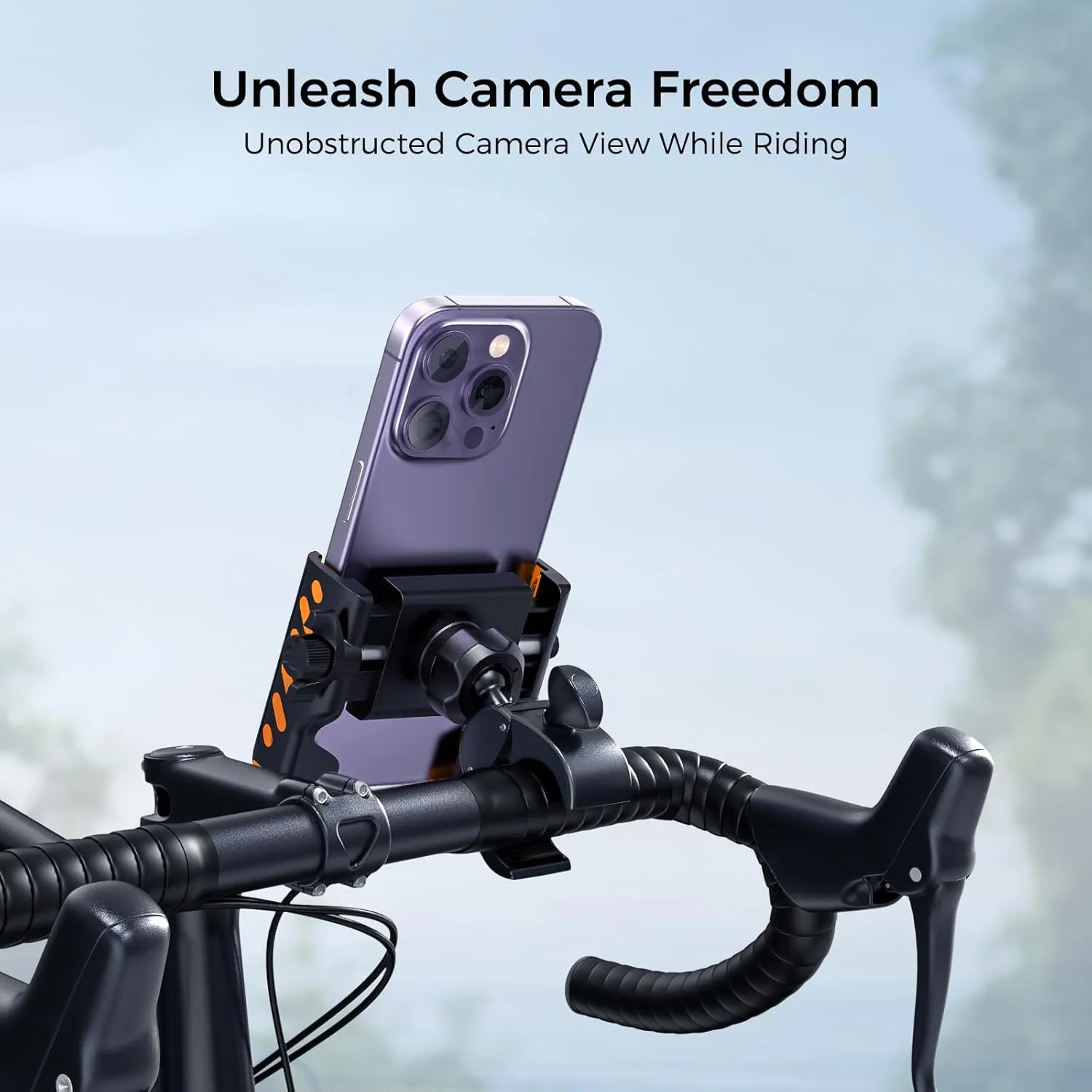 Bike Phone Holder, Motorcycle Phone Mount, No Block Camera & 360° Rotation, Handlebar Clamp for Ebike, Stroller, Scooter, Compatible wit 4.5"-6.9" Cell Phones 16 Pro Max Samsung S25 , Obsidian Black