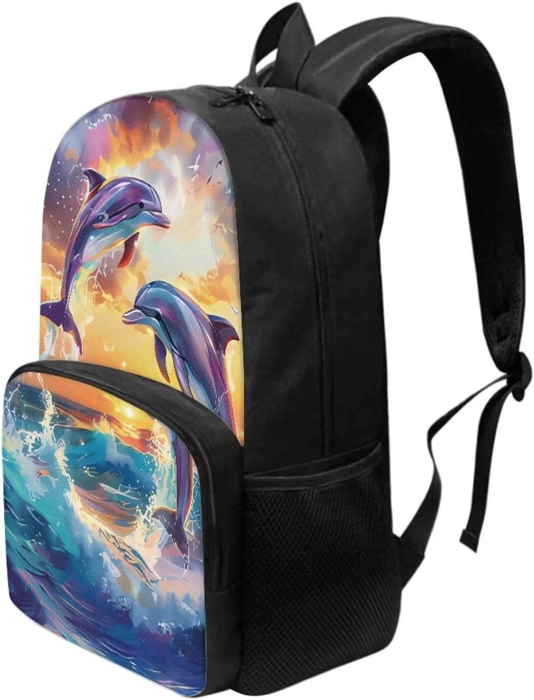 Binienty Black White Horse Backpack for Kids 17 Inch Schoolbag for Kindergarten,Elementary School，Middle School，College，Lightweight Bookbag Outdoor Casual Daypack