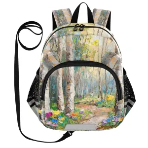Birch Tree Floral Path Toddler Harness Backpack for Boys Girls 3-6 Years Kids Backpack with Anti Lost Safety Leash Baby Travel Bag for Preschool Walking Travel
