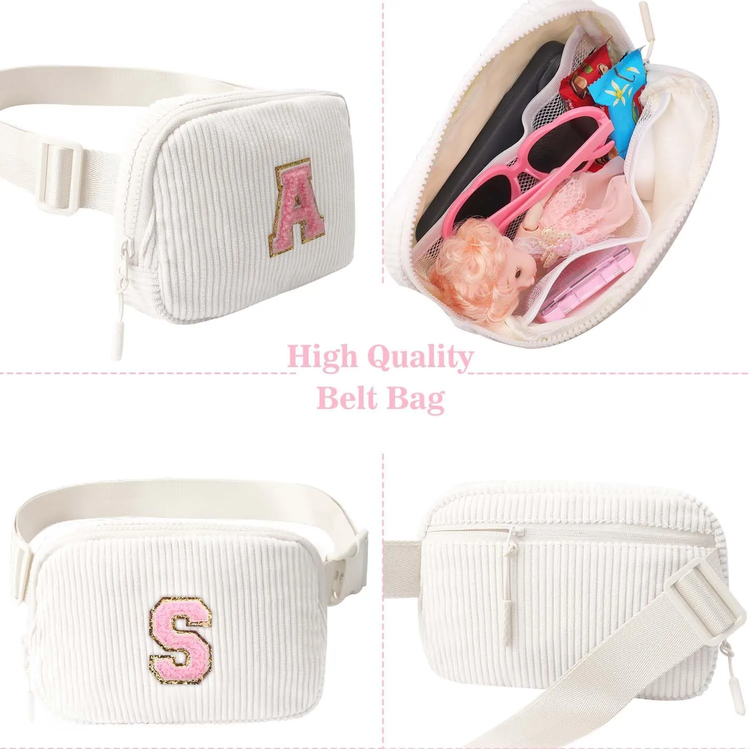 Birthday Gifts for Teenager Girls Kids - Personalized Belt Bag for Girls Women Fashion Waist Packs Trendy Travel Fanny Pack Crossbody Bags with with Initial Letter Patch Cute Stuff S