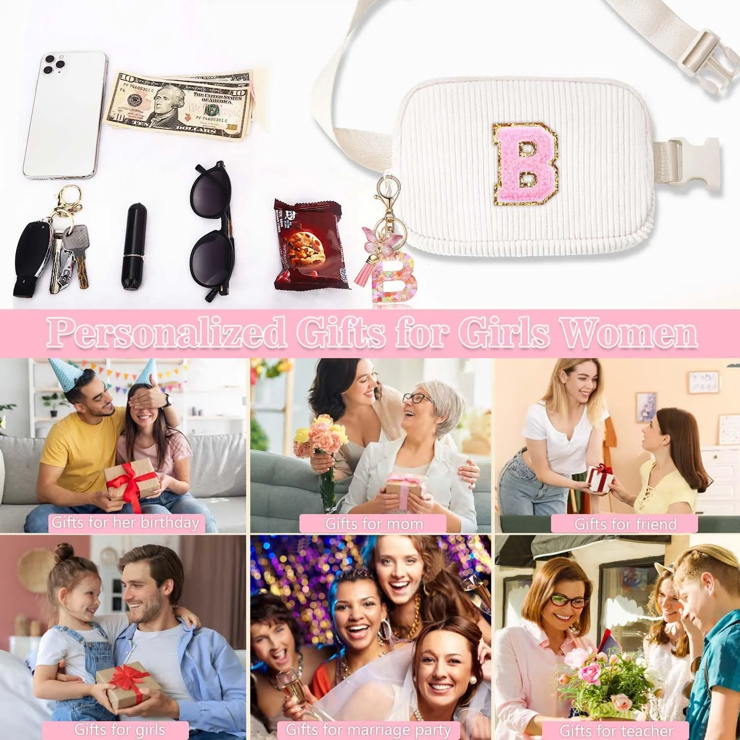 Birthday Gifts for Teenager Girls Kids - Personalized Belt Bag for Girls Women Fashion Waist Packs Trendy Travel Fanny Pack Crossbody Bags with with Initial Letter Patch Cute Stuff S