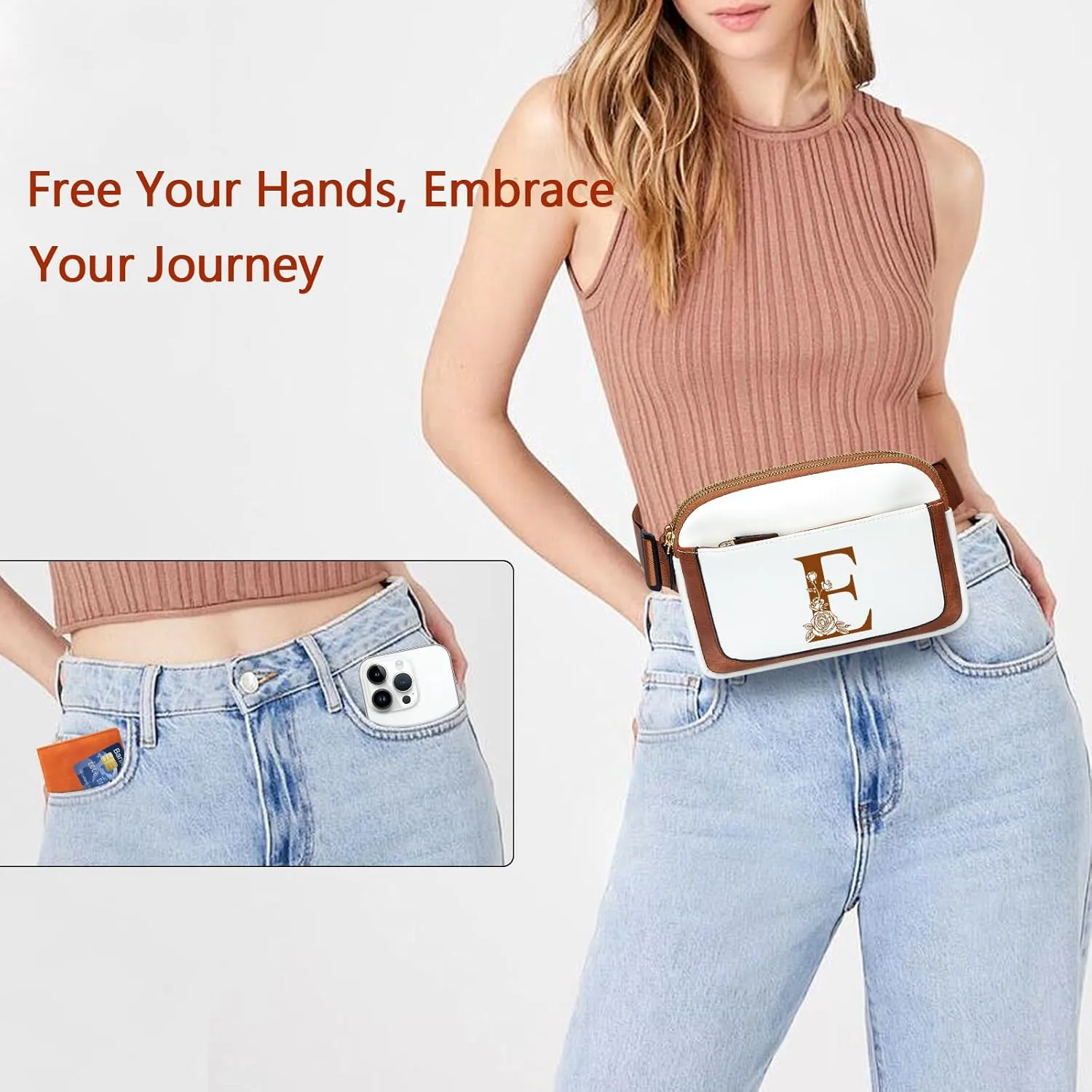 Birthday Gifts for Women, Bridesmaid Graduation Teacher Gifts, Initial Fanny Pack Belt Bag Small Crossbody Bags, Personalized Gift for Mom Her Grandma,E