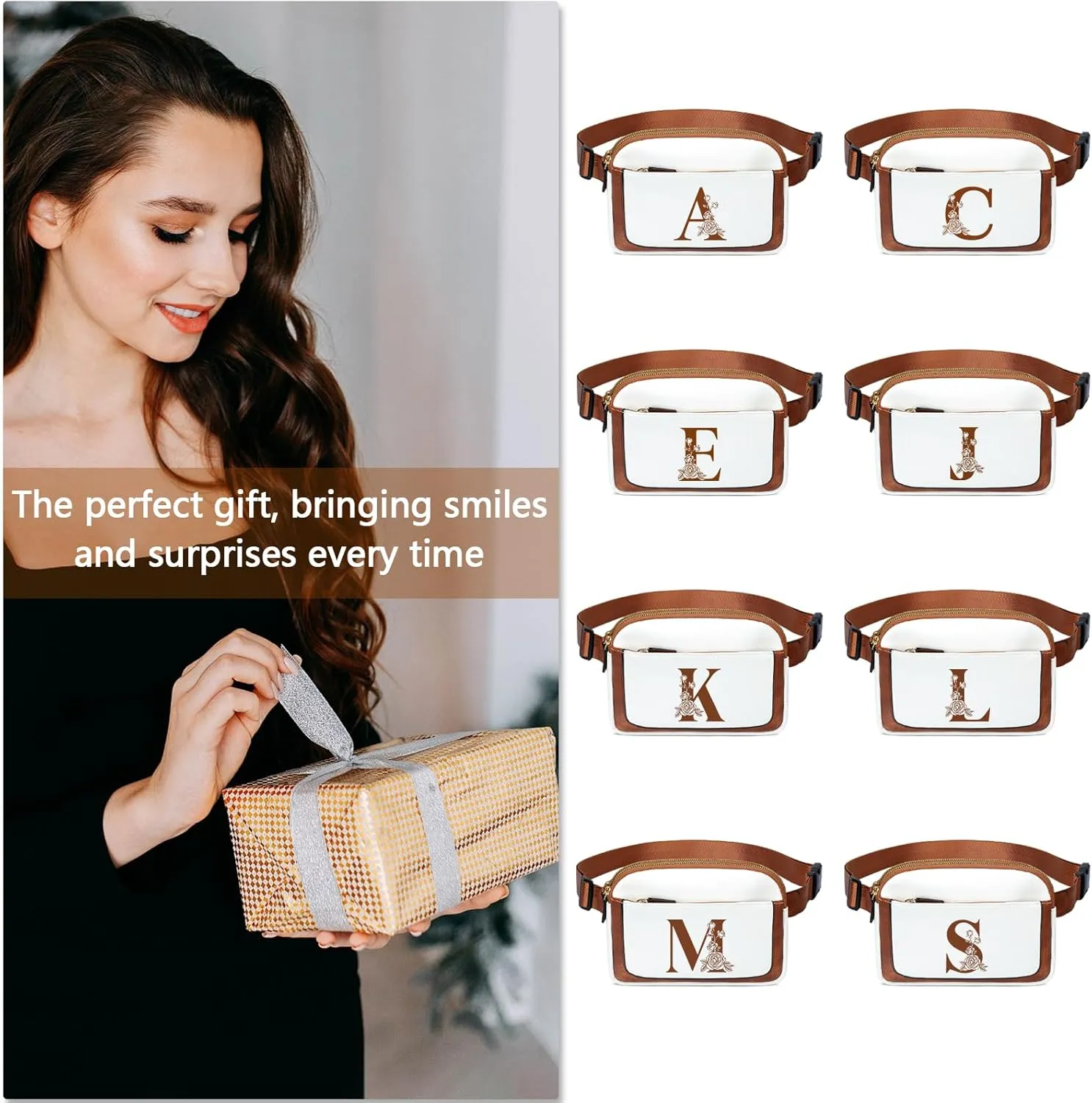 Birthday Gifts for Women, Bridesmaid Graduation Teacher Gifts, Initial Fanny Pack Belt Bag Small Crossbody Bags, Personalized Gift for Mom Her Grandma,E