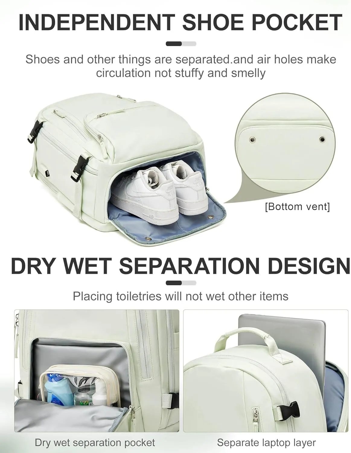 BJLFS Travel Backpack for Women,Carry on Backpack Flight Approved,Casual Daypacks Cabin Bagage,Hiking Backpack Lightweight Rucksack (upgrade, Mint Green)