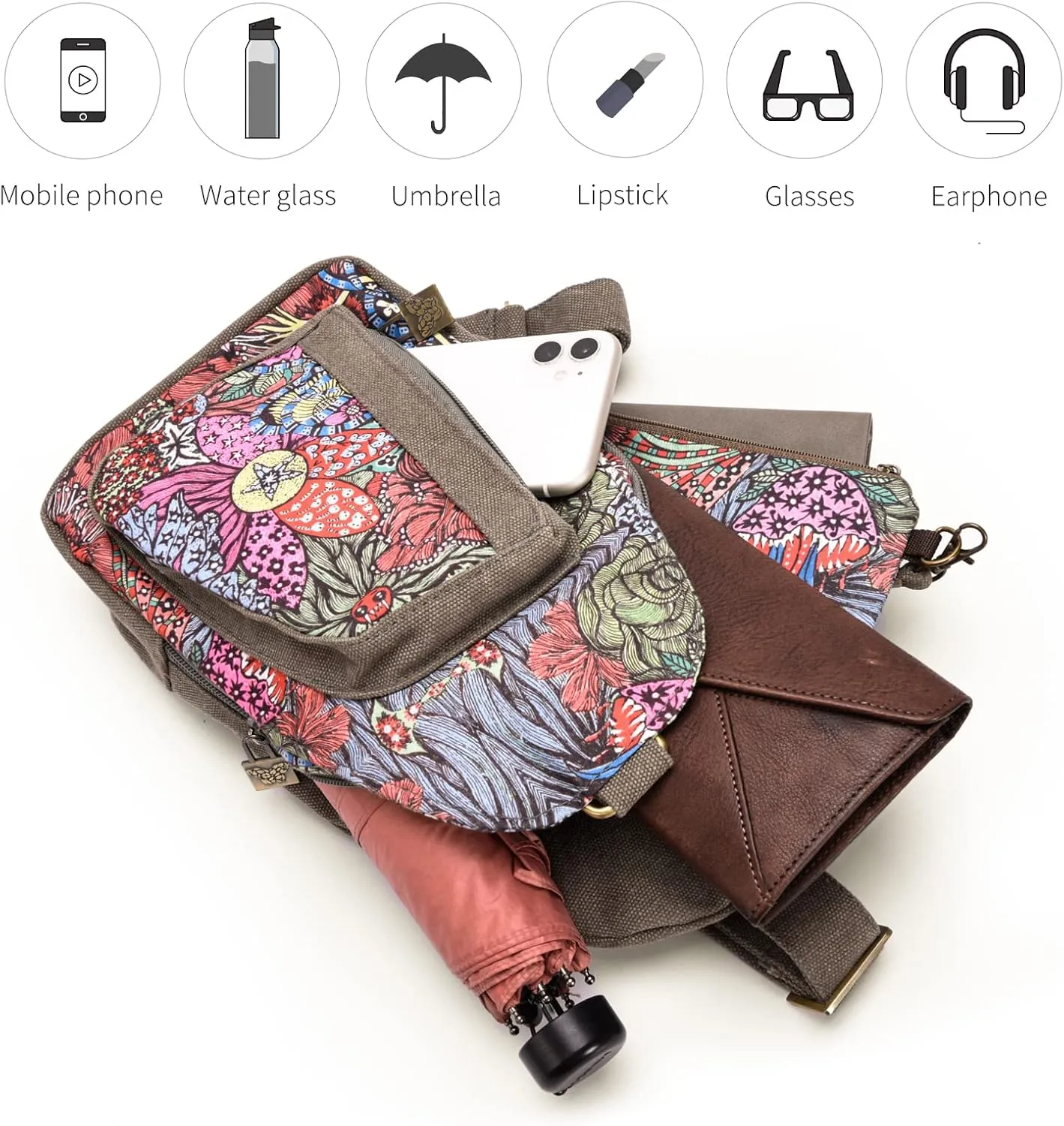 Black Butterfly Canvas Chest Bag, Small Chest Pack, Crossbody Bag for Travel, Inclined Shoulder Bag