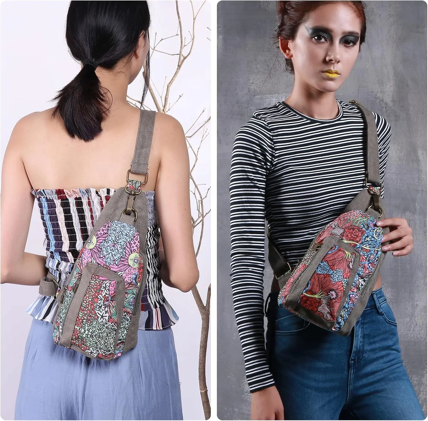 Black Butterfly Canvas Chest Bag, Small Chest Pack, Crossbody Bag for Travel, Inclined Shoulder Bag