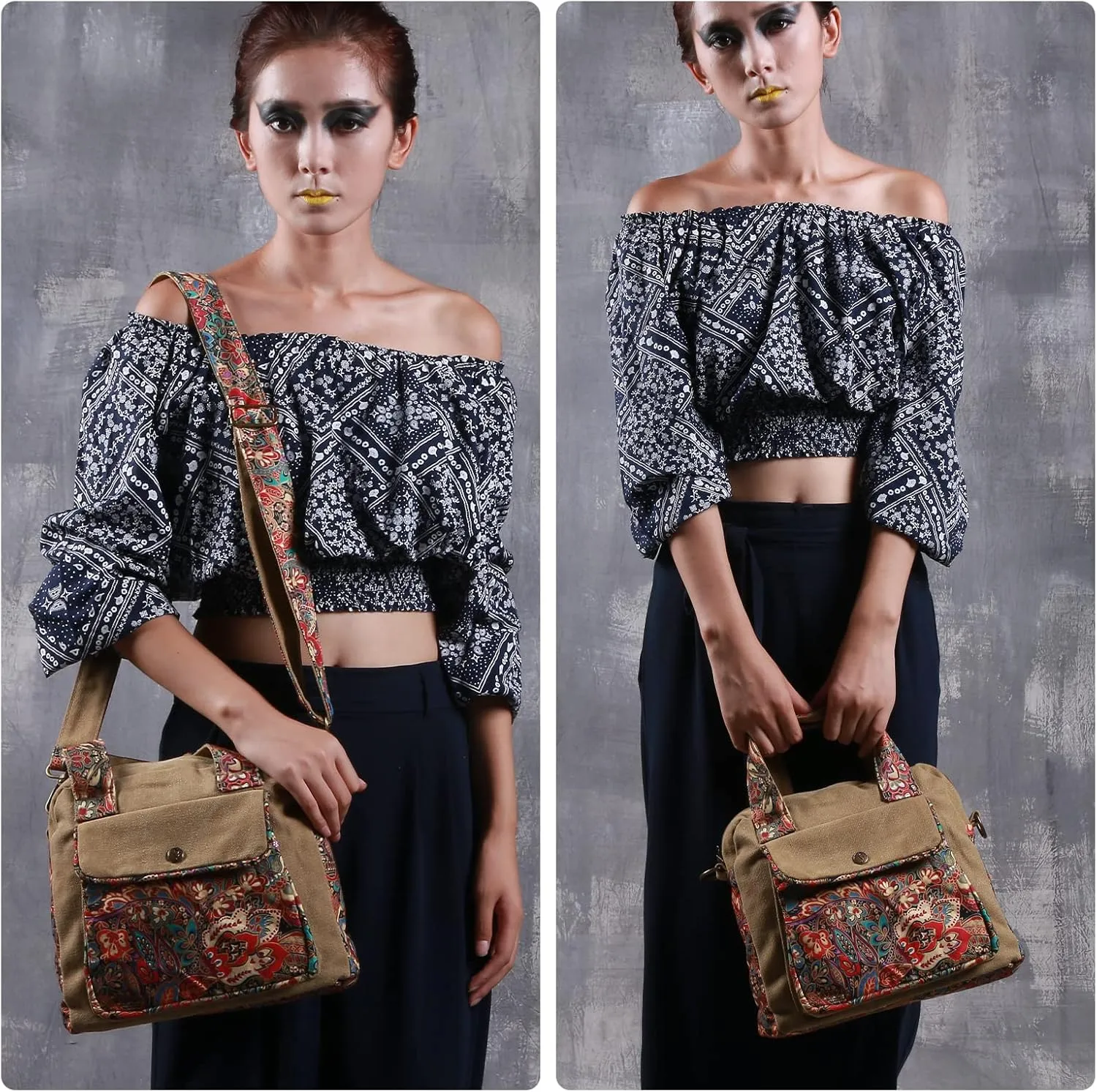 Black Butterfly Premium Canvas Shoulder Bag, Top Handle for Women, Lightweight Handbag, Small Style Crossbody