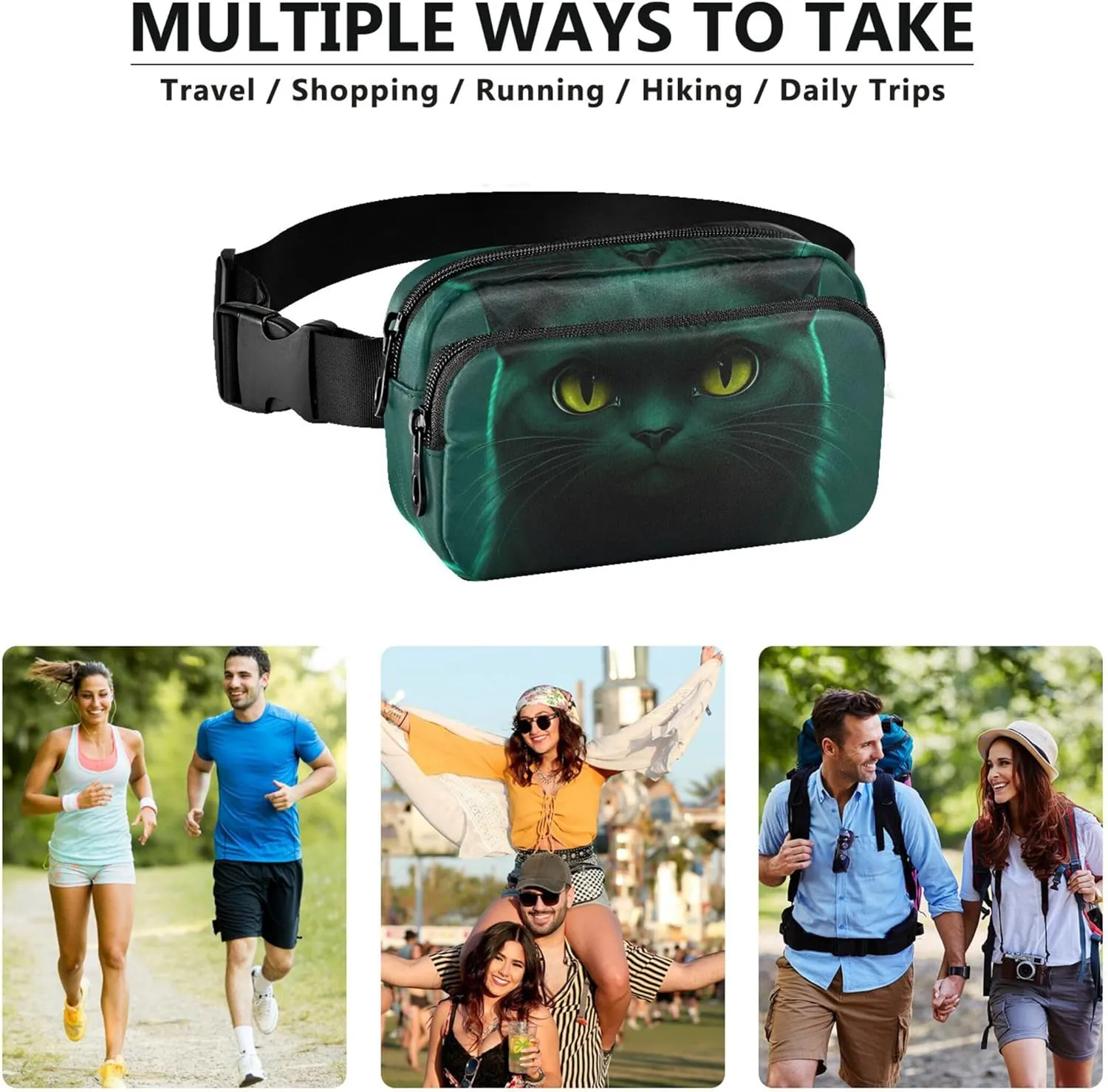 Black Cat Dark Womens Fanny Pack Waterproof Everywhere Belt Bag Cute Waist Pouches for Men