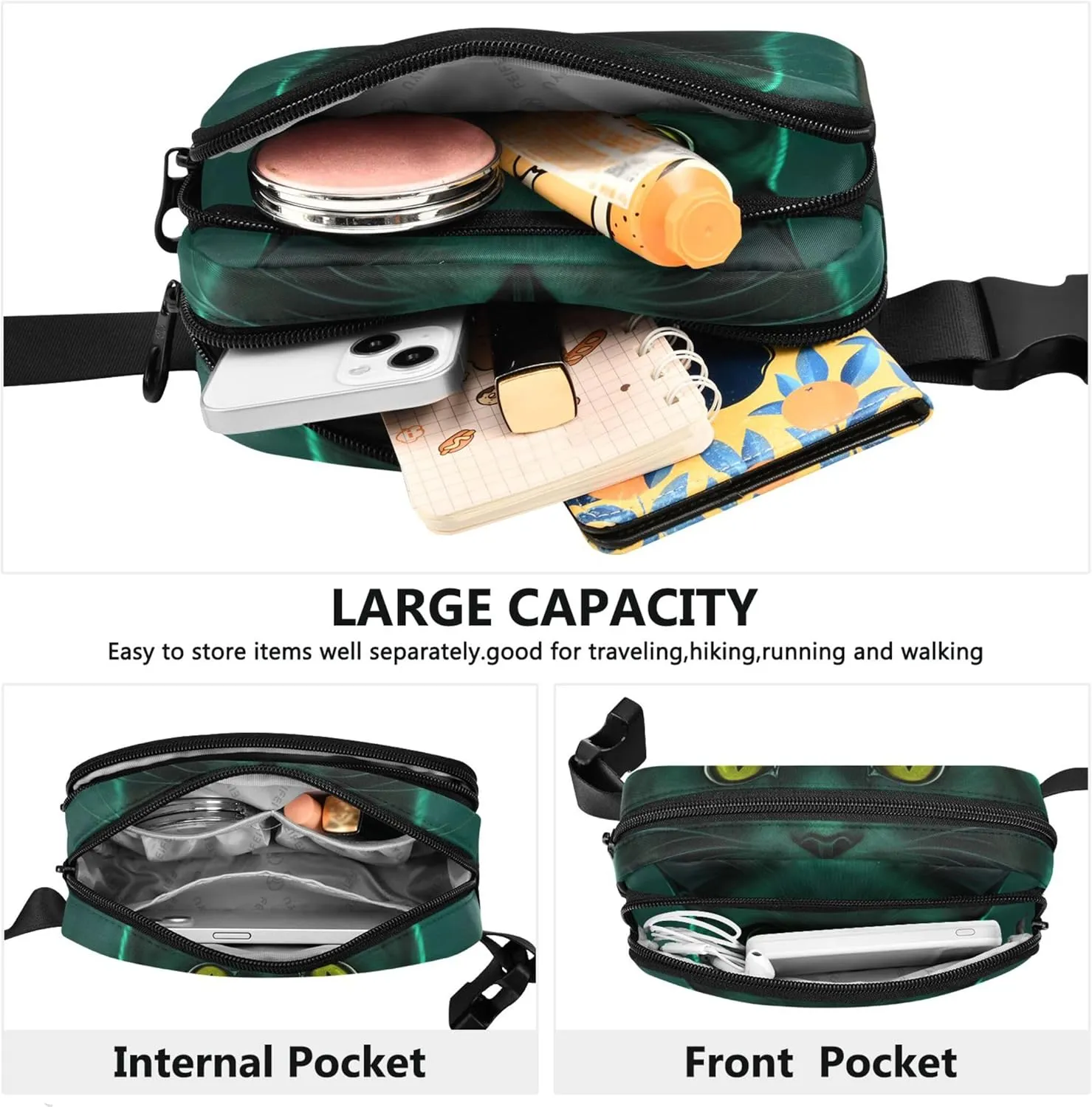 Black Cat Dark Womens Fanny Pack Waterproof Everywhere Belt Bag Cute Waist Pouches for Men