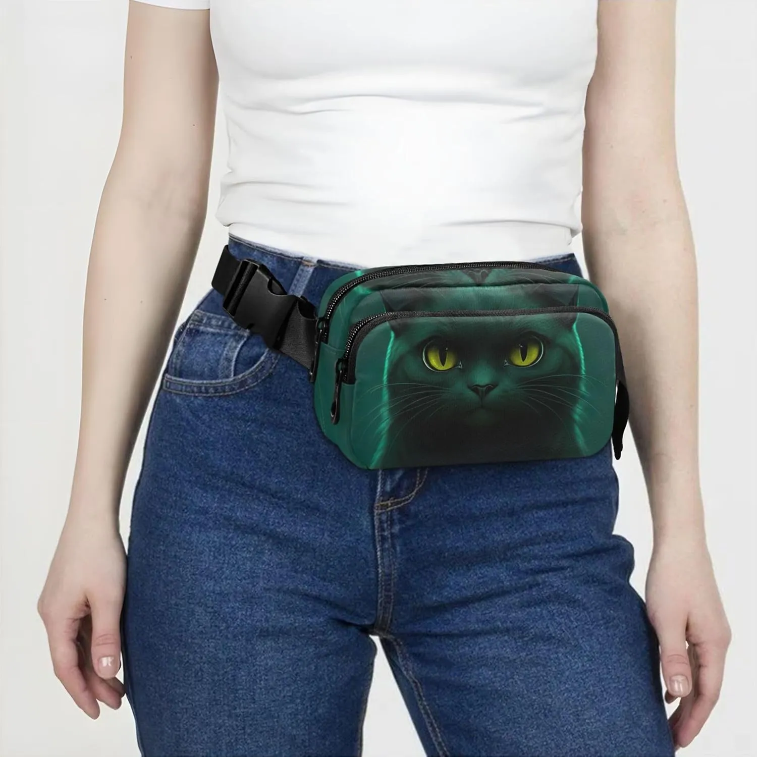 Black Cat Dark Womens Fanny Pack Waterproof Everywhere Belt Bag Cute Waist Pouches for Men