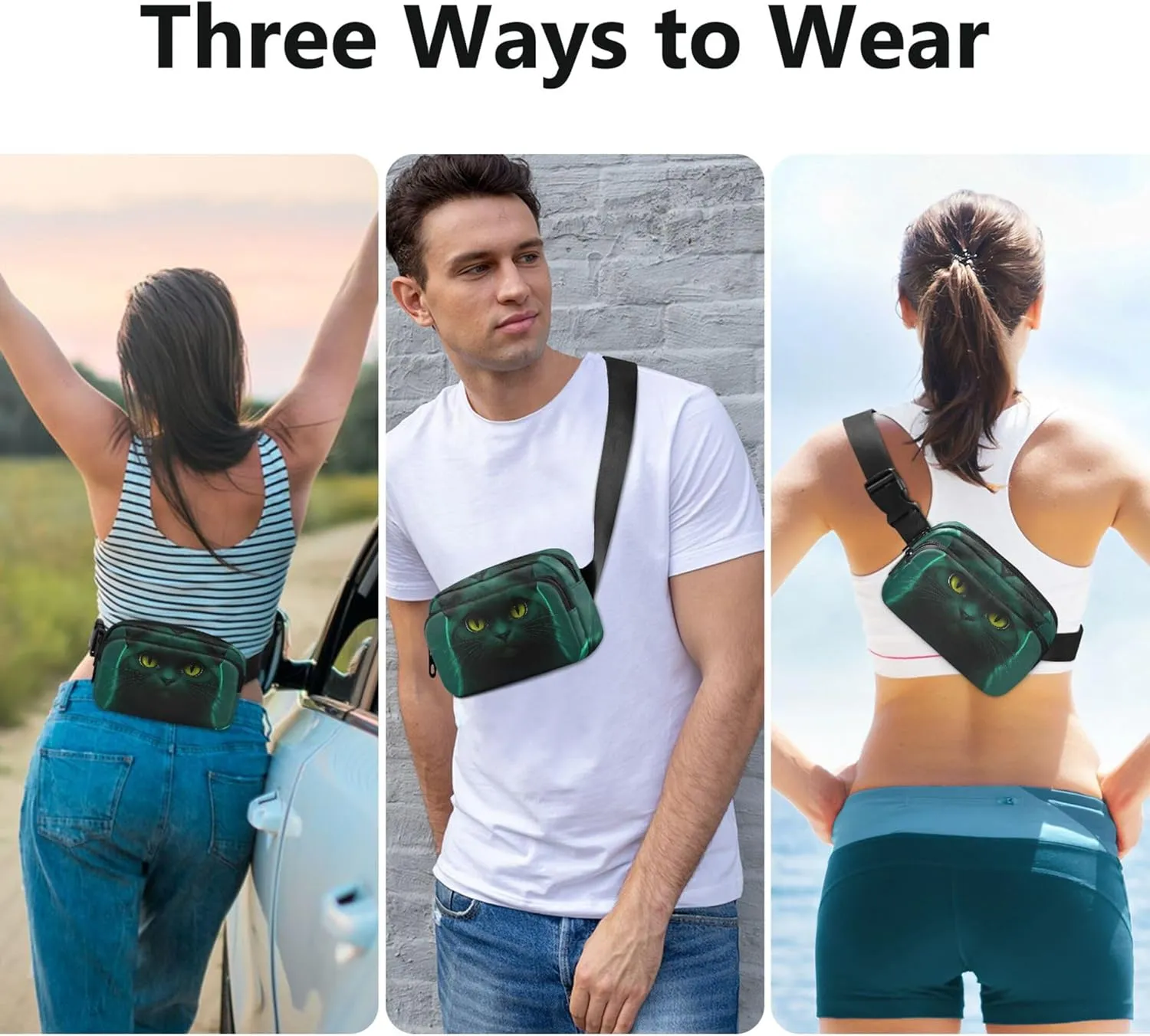 Black Cat Dark Womens Fanny Pack Waterproof Everywhere Belt Bag Cute Waist Pouches for Men